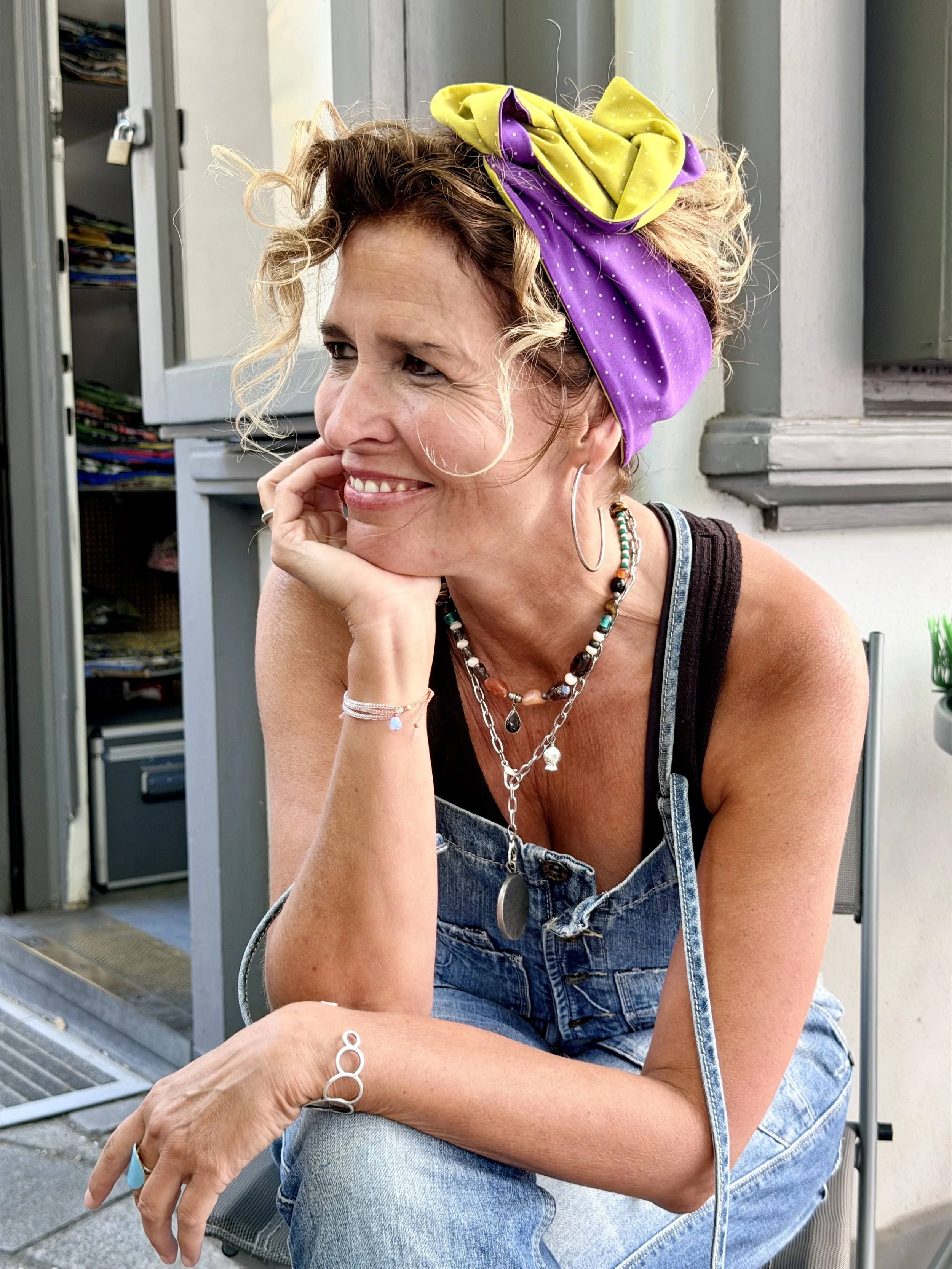 Mitzi - Dirndl-Haarband lila-senfgelb
