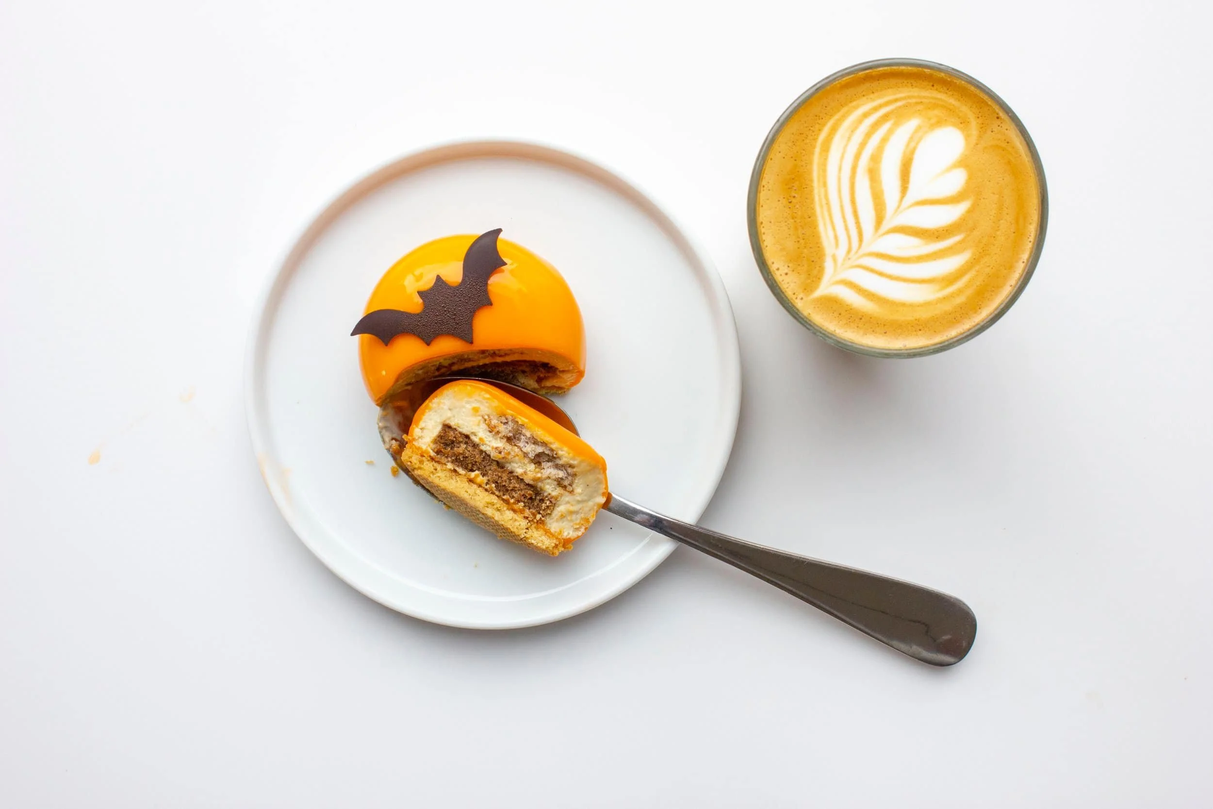 Halloween Special: Spiced biscuit, pumpkin cake, pecan dacquoise, and milk chocolate mousse