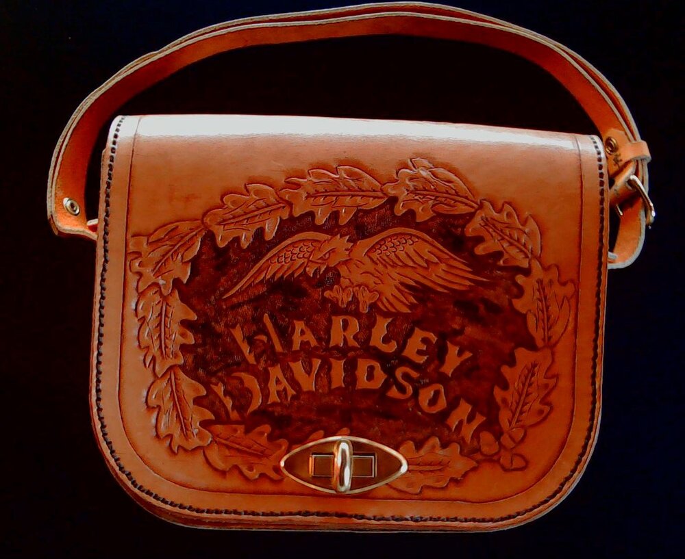 034 - Hand Tooled Leather Harley Davidson Bag — Under The Windmill