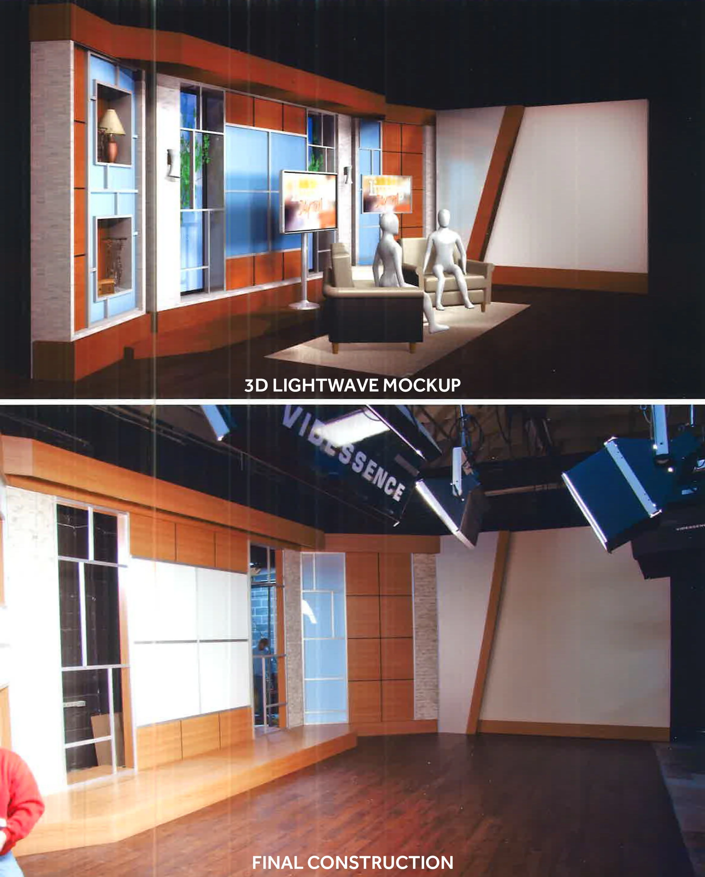  WDTN Living Dayton special set design.  Converted 2D CAD drawing into a Lightwave 3D scene for the contractor to visualize what it should look like when completed. 