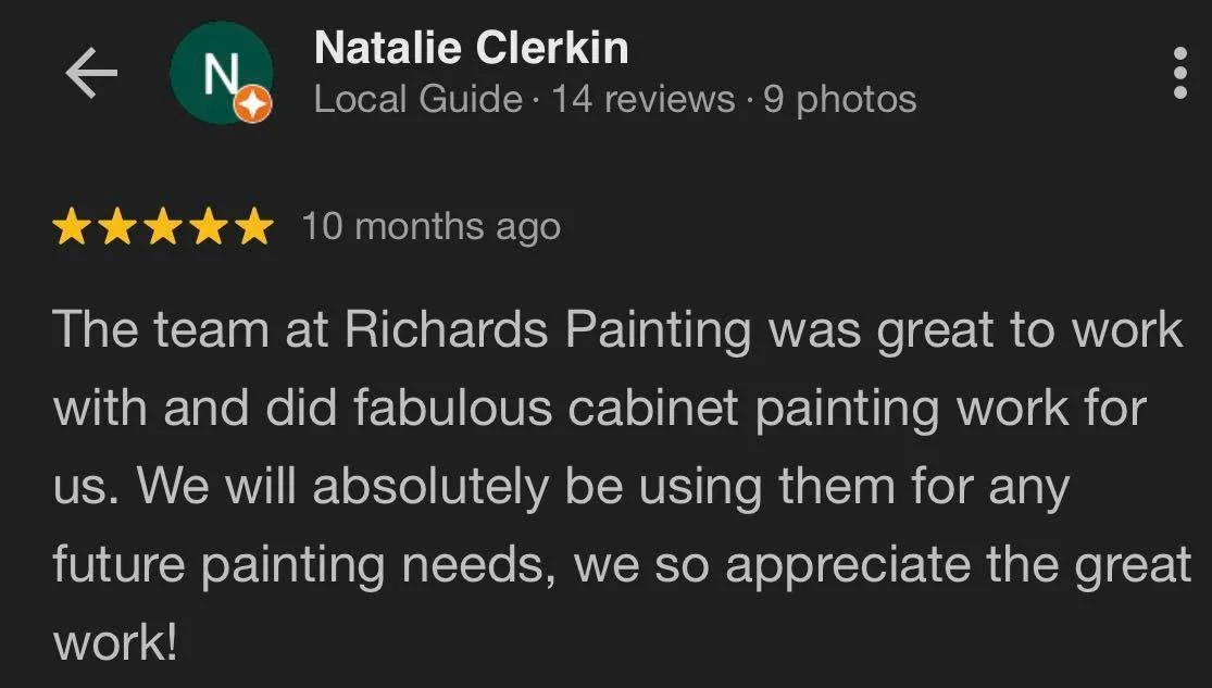 I&rsquo;m always grateful when homeowners share their experience, especially when it leads to repeat work.

Cabinet painting requires patience, preparation, and a lot of detail work, and it&rsquo;s great to know that effort is appreciated. Thank you 