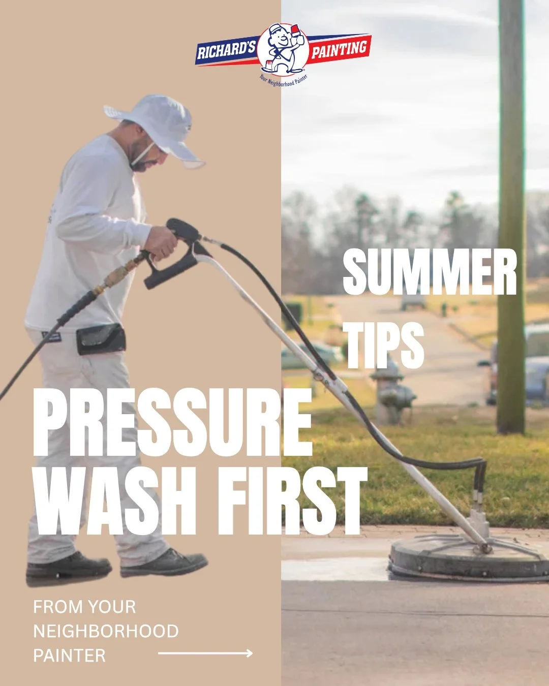 Summer is coming. Is your home ready? ☀️

Pressure washing removes mold, mildew, and winter buildup before it does real damage.

Richard's Painting of North Raleigh
Book your FREE estimate at richardspainting.net
Call 919-885-1211