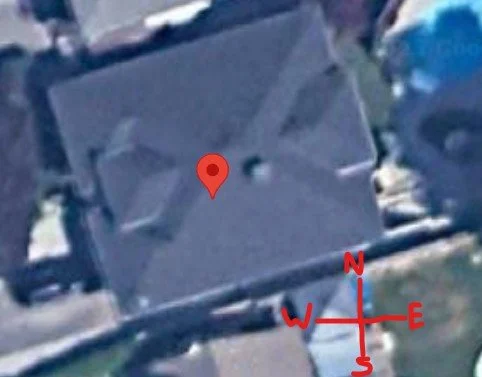  Note that the South-facing roof (at the bottom of the picture) has few obstructions and no shading from the house below or any trees. 