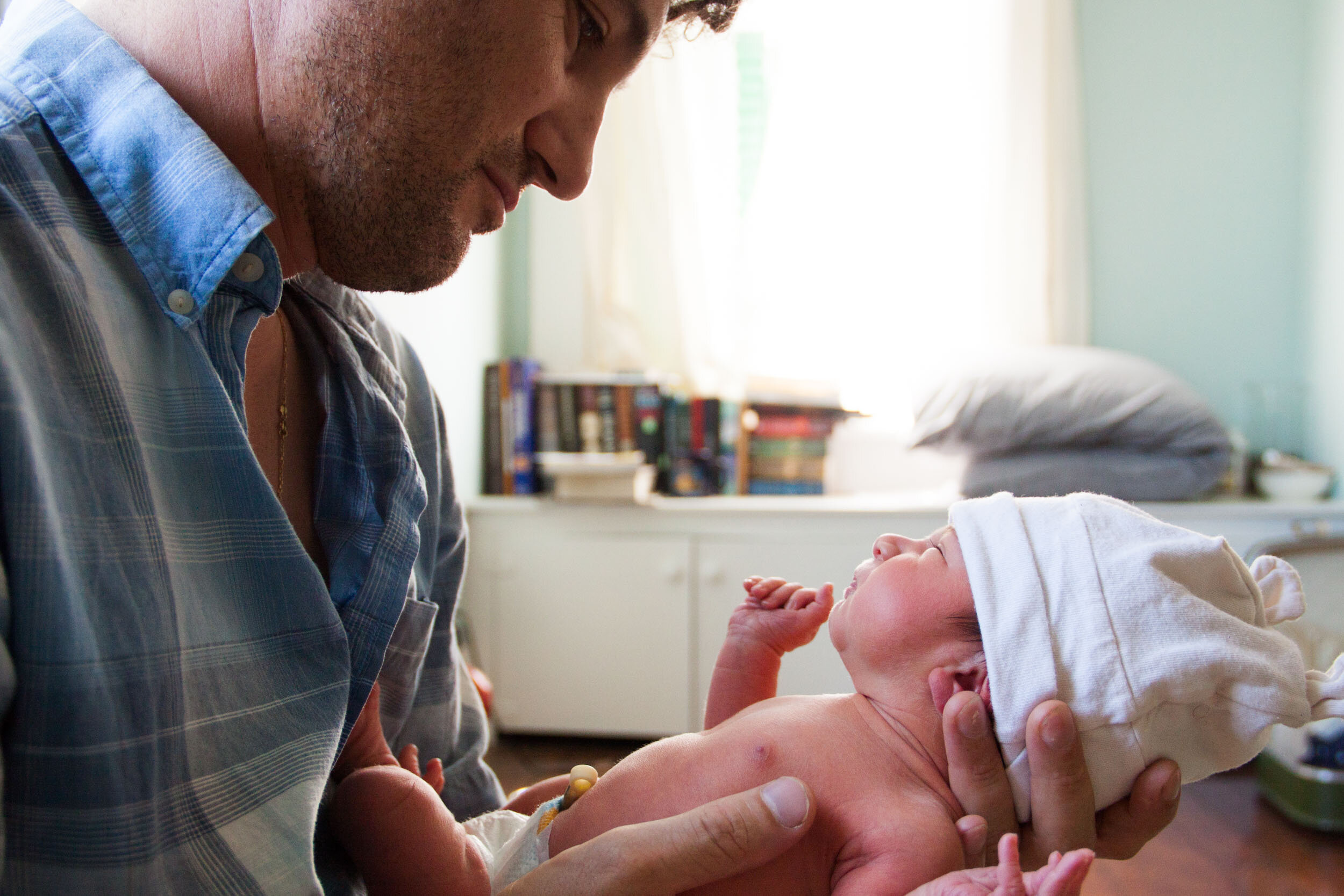 Father and newborn baby - homebirth Maine
