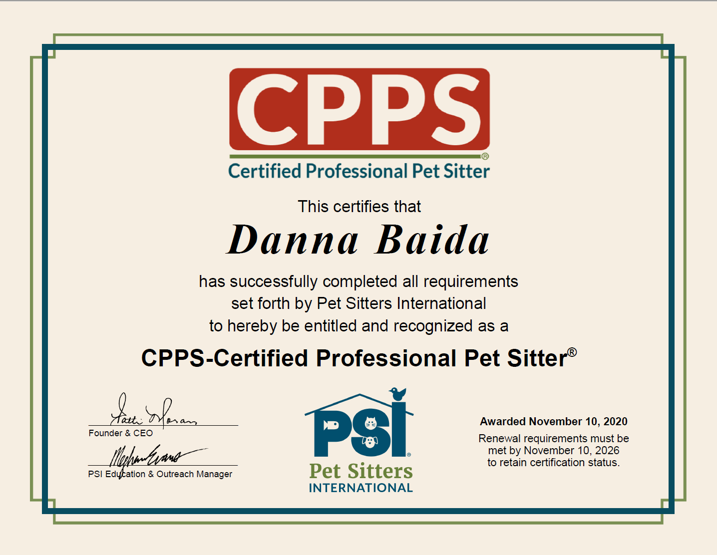 Danna Baida - Certified Professional Pet Sitter