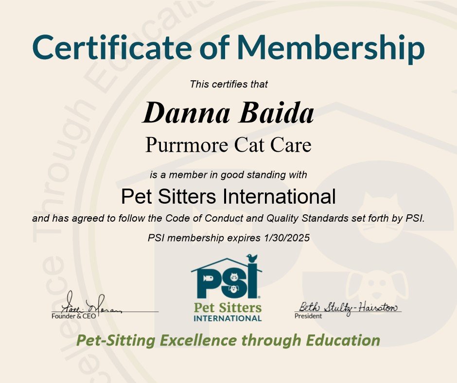 Danna Baida - Certificate of Membership - Pet Sitters International