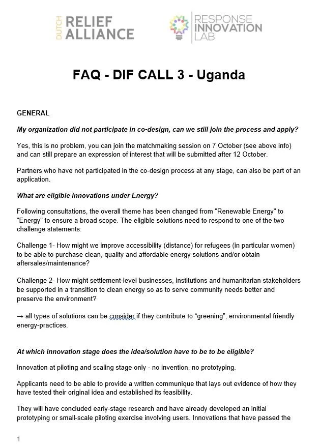 Uganda - DRA Call — Response Innovation Lab