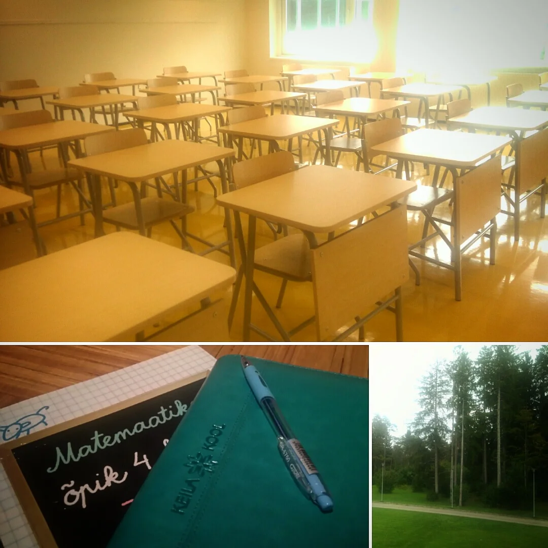 Õpetaja kollase põrandaga klassiruumist