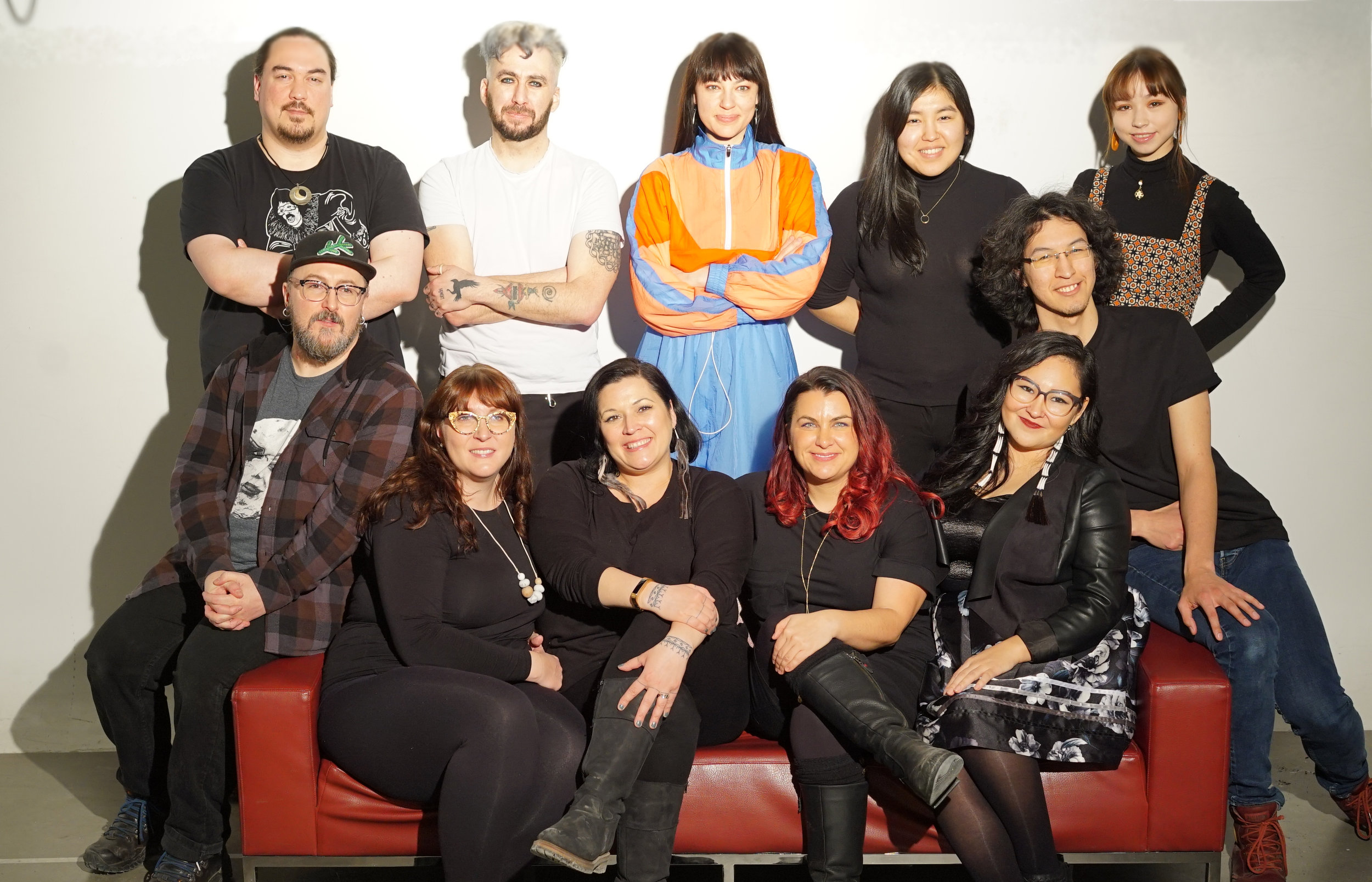  Back: Jesse Tungilik, Jason Sikoak, Caroline Monet, Darcie Bernhardt, Megan Kyak-Monteith. Front: Glenn Gear, Carla Taunton, Heather Igloliorte, Julie Nagam, Lesley Beardy, Tom McLeod. Photo by Ossie Michelin 