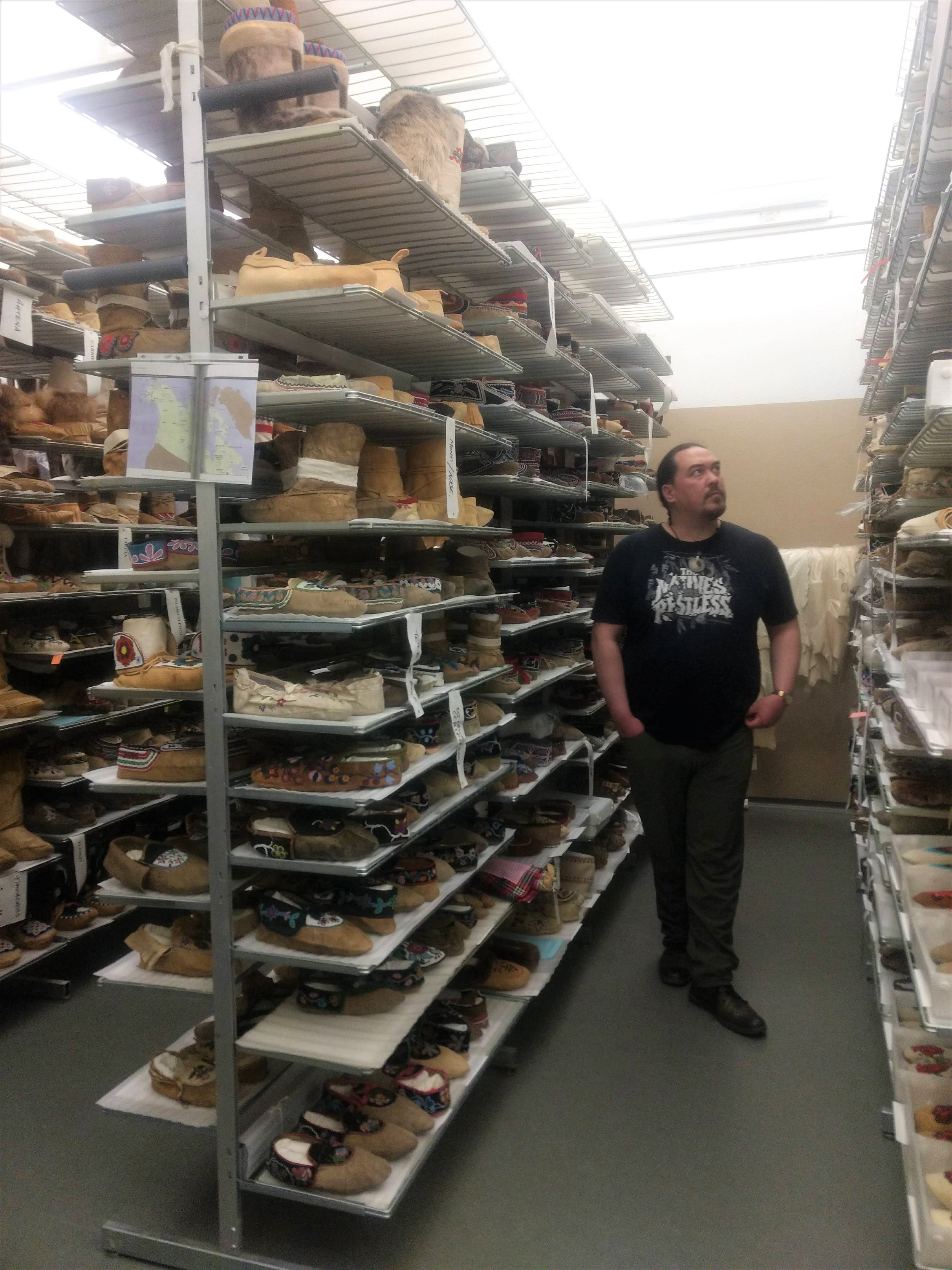  Jesse Tungilik in the Bata Shoe Museum vault, October 2018. Photo by Amanda Shore. 