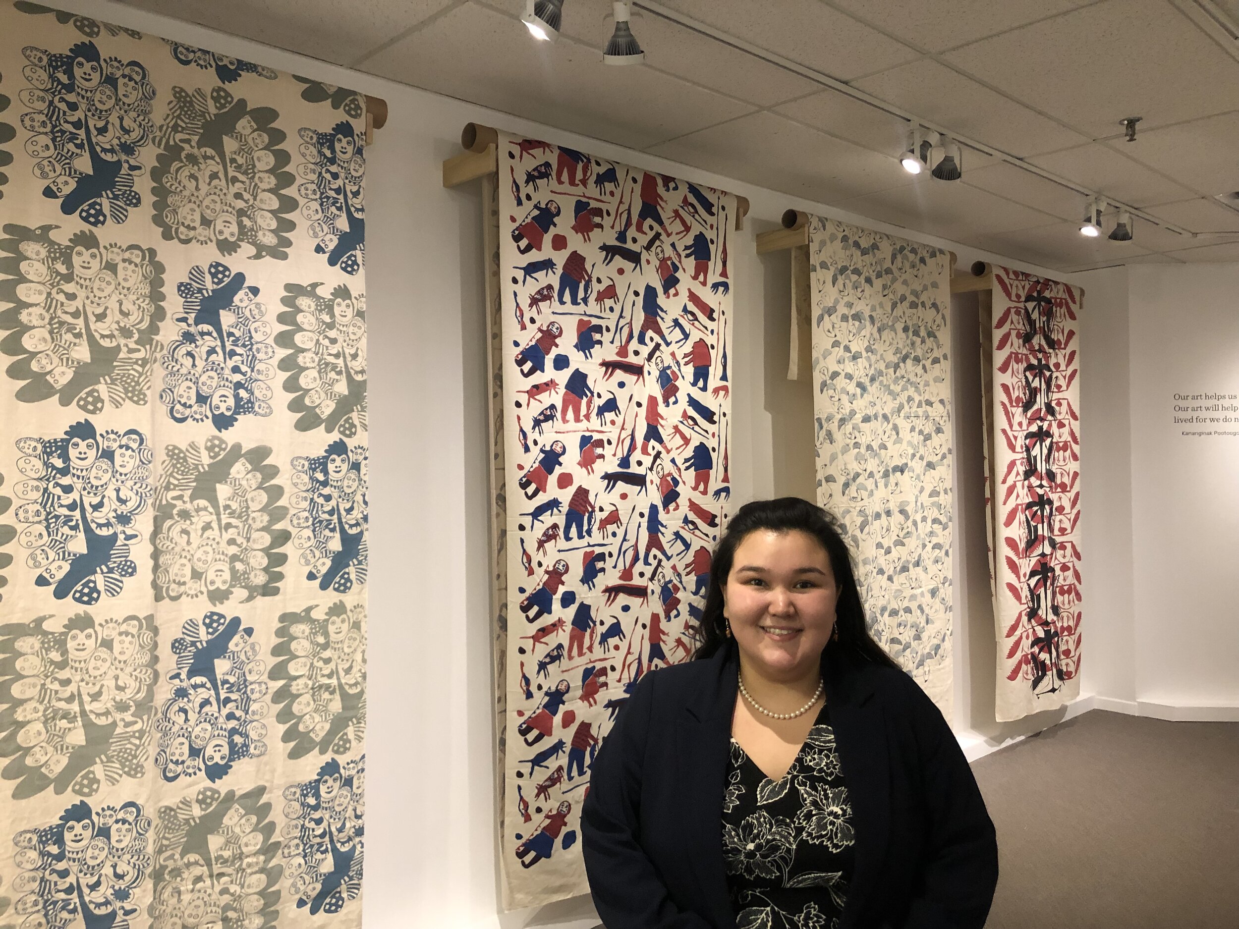  Nakasuk at the Textile Museum of Canada where she gave a tour of the collection focusing on artists from her community and Kinngait Studios. Toronto ON, December 2019. Photo courtesy of Nakasuk Alariaq. 