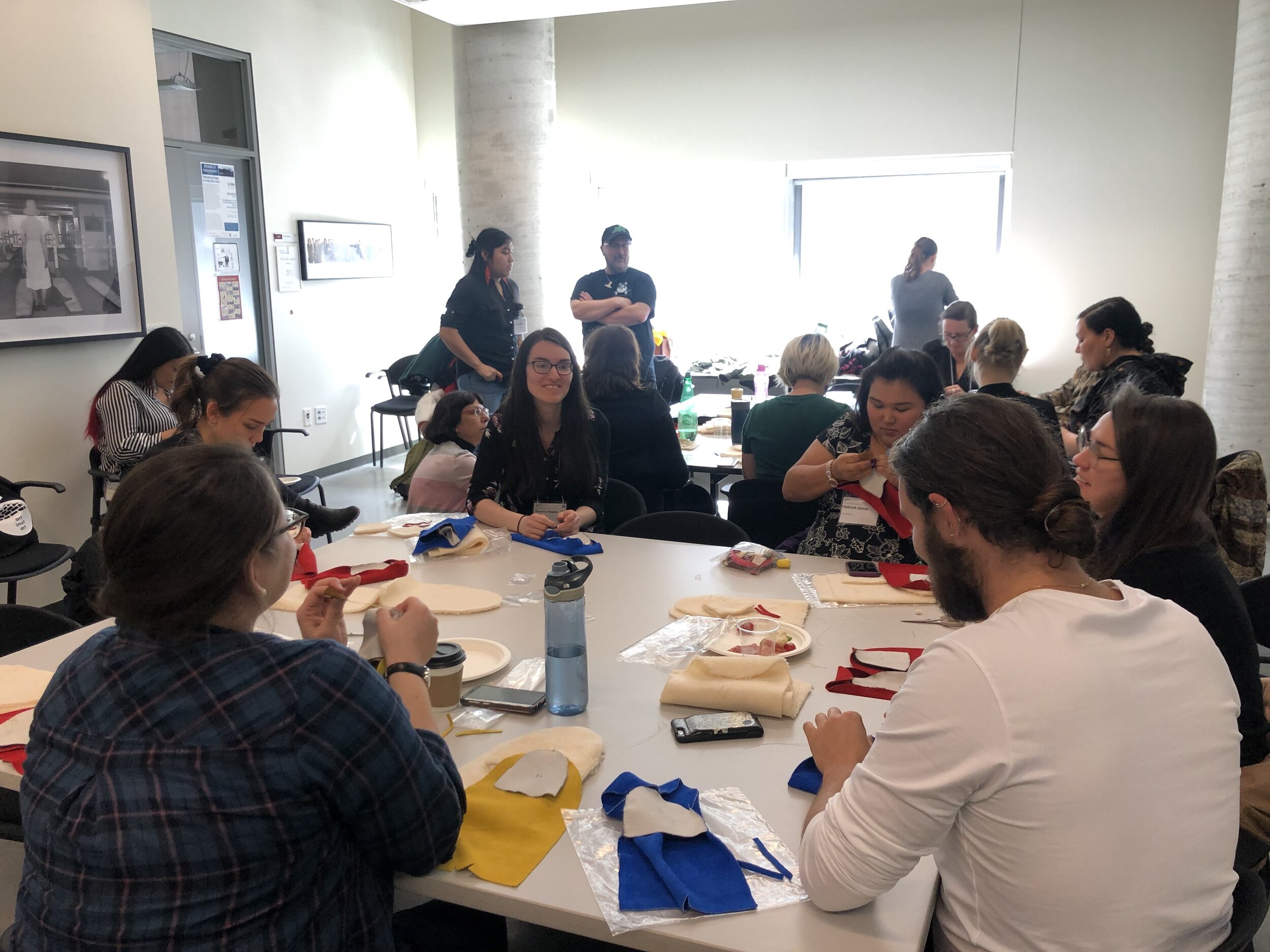  Participants in the Labrador Inuit Slipper Making Workshop, led by Veronica Flowers and Vanessa Flowers. This session was held at Concordia University, Montreal QC, October 2019. Photo by Heather Igloliorte. 