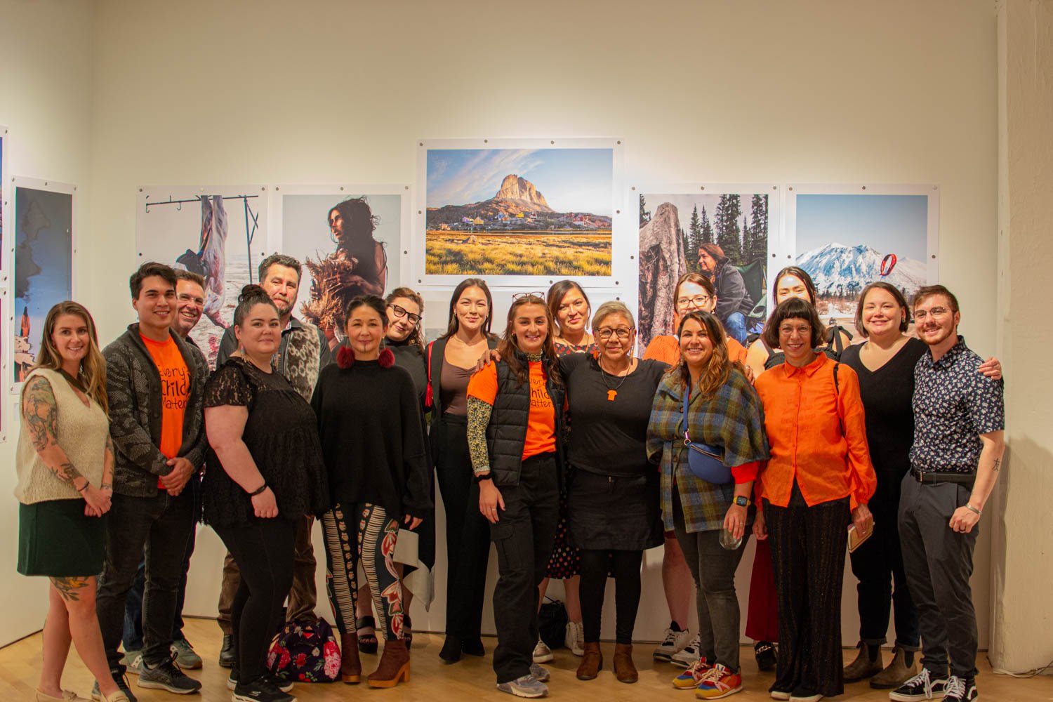  Dr. Heather Igloliorte (IF Director), Ilinniaqtuit and Inuit Futures’ collaborators at the  Land of None, Land of Us  exhibition at Contact Gallery, Toronto ON, September 30, 2022. Photo by: John Luke. 