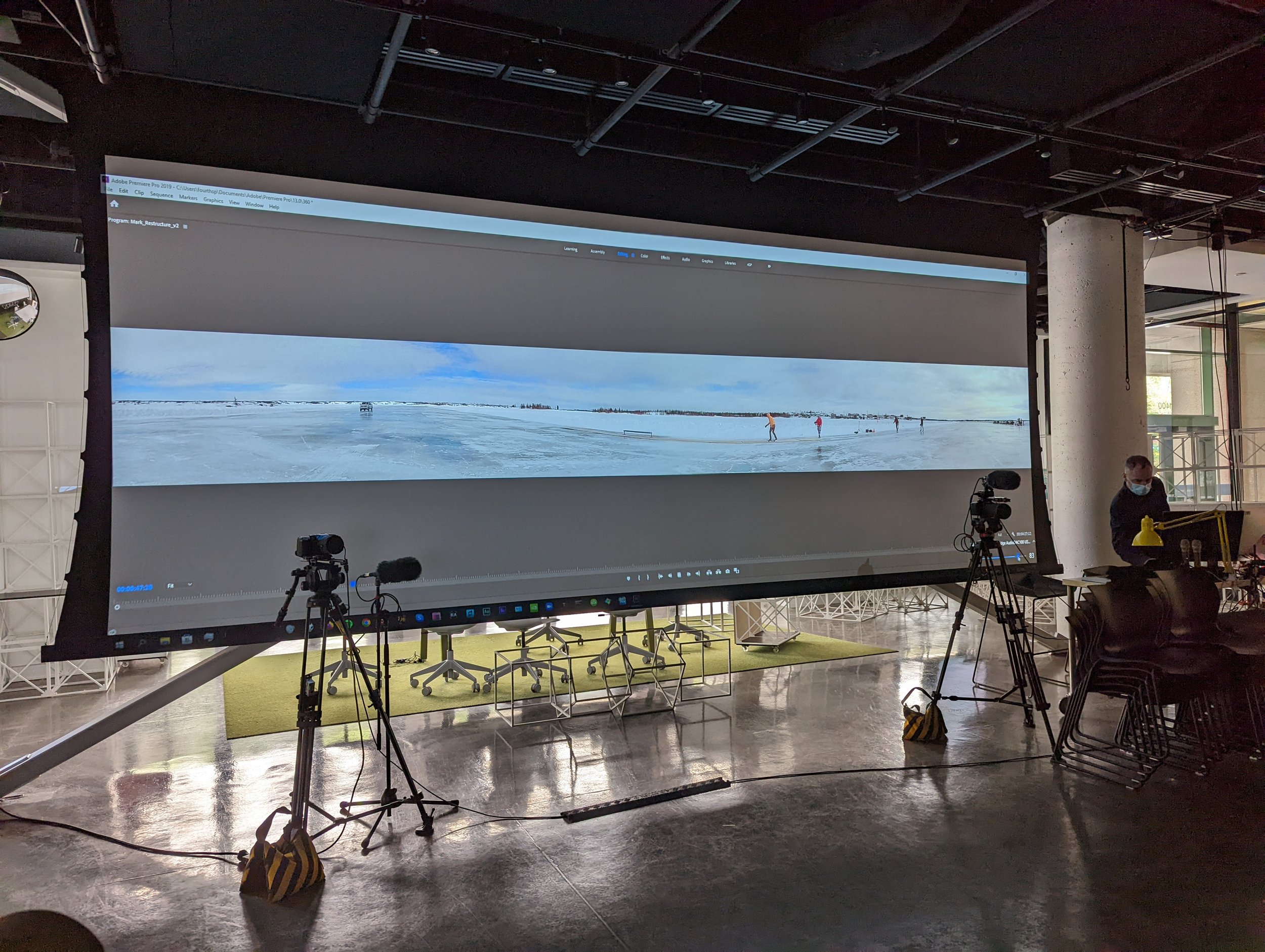  Testing Mark Igloliorte's ARCTIC XR film,  Tuvak Akkusinialuk Siaggijâk  (2022), at 4th Space during The Circumpolar Incubator, Concordia University, 2022. 