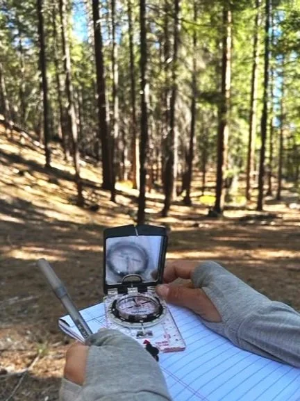 Compass and map are critical tools that help navigate complex terrain and enable triangulation of birds detected by sound at night.