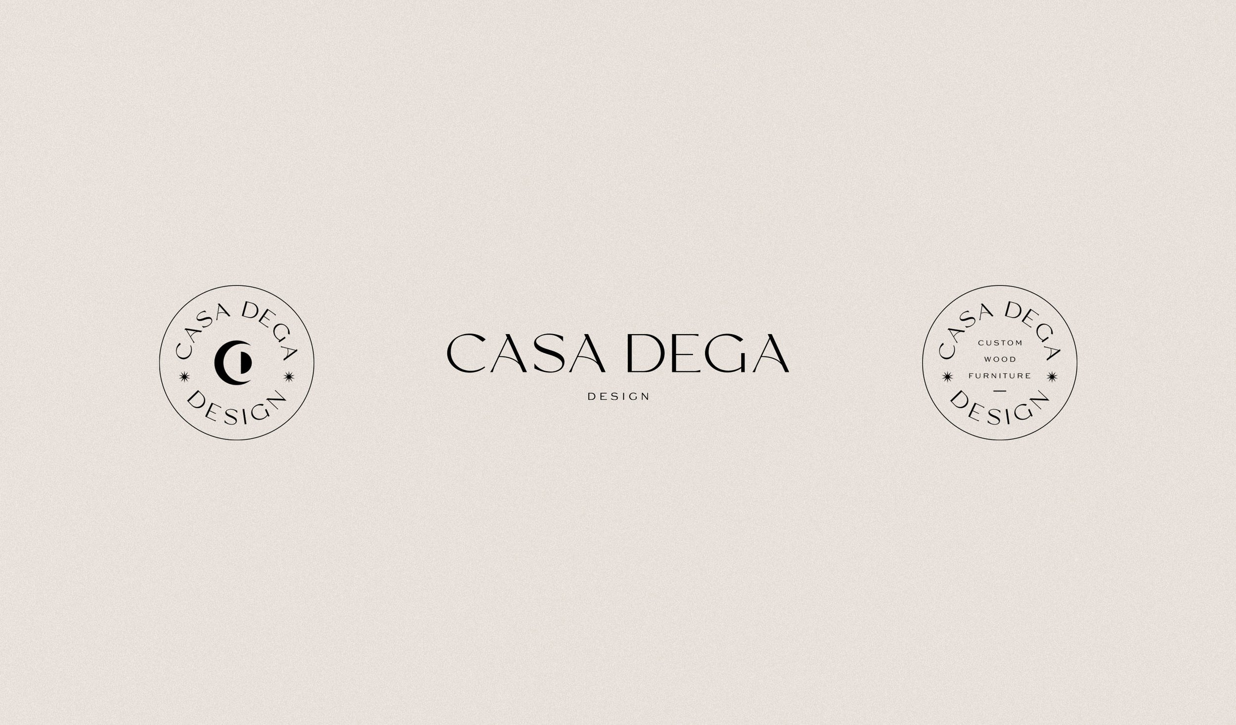 3 Casa Dega logos on a beige background