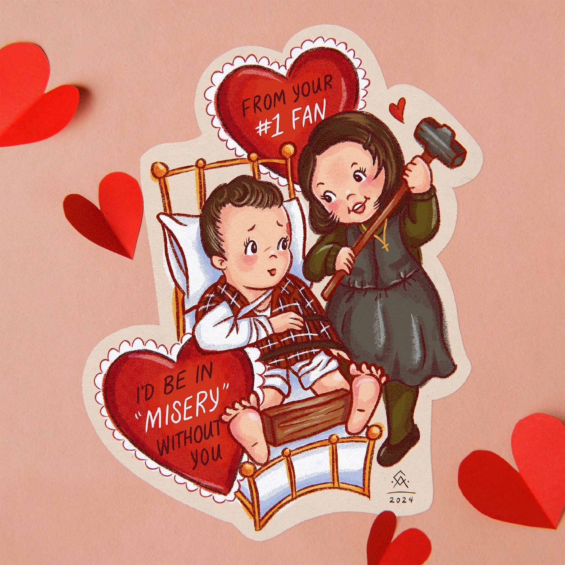 Year 4 of making a horror Valentine for @jawsmartin! 🦶🏻🔨🖤 A cute little Annie Wilkes &amp; Paul Sheldon from Stephen King&rsquo;s Misery. Forever crazy obsessed with my man. Not saying I&rsquo;d stalk him &amp; drag his body out of a crashed vehi