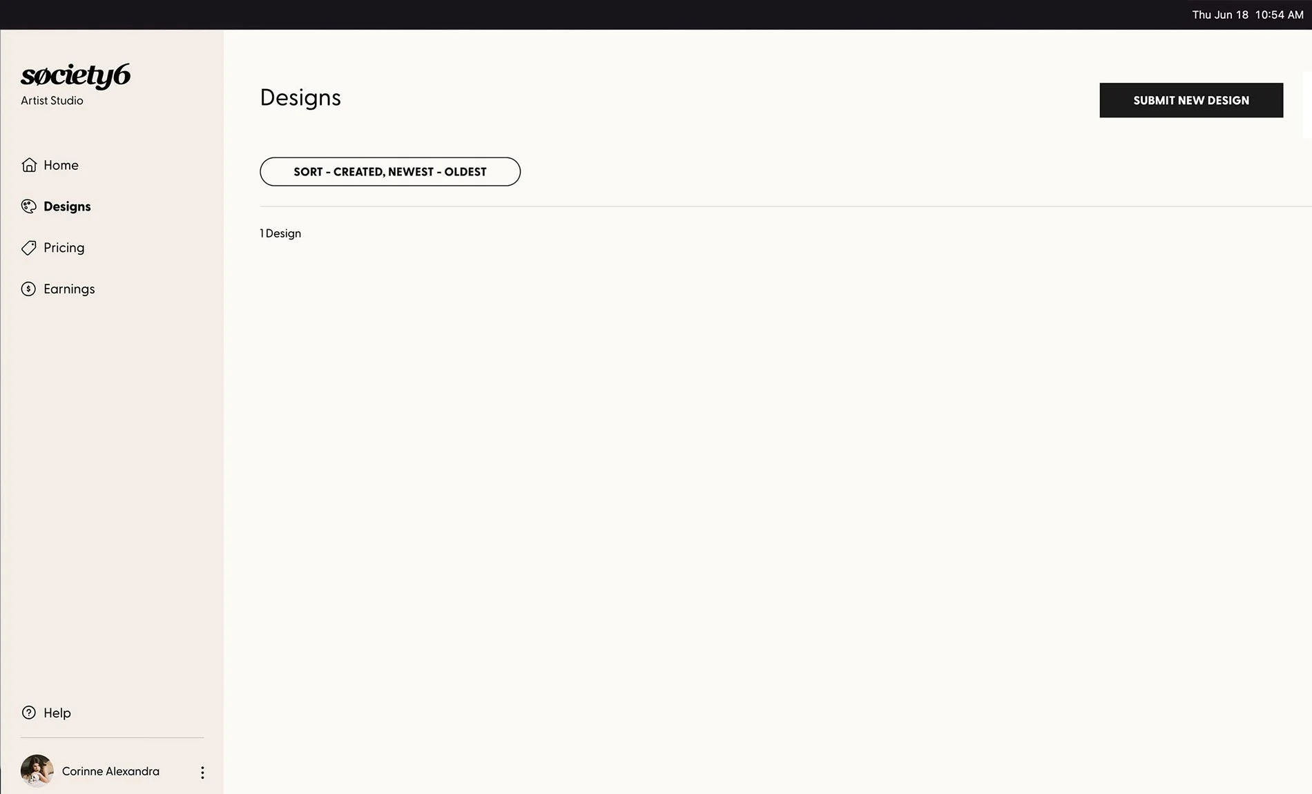 Screenshot showing deleted designs in the Society6 Artist Studio
