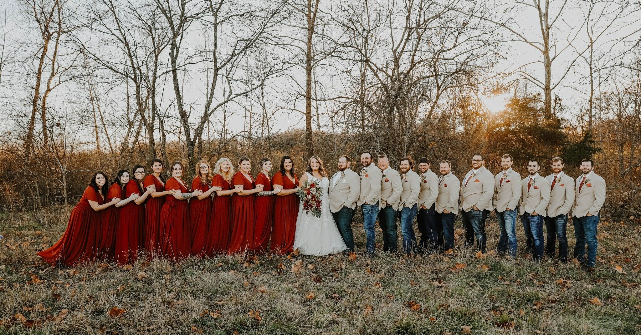 Perfect place to do large bridal party shots on a fall day!

Couple: Lexi &amp; Zack
Officiant: Shane Ryerson
Photographer: Daniel Thompson Film &amp; Photography 
Videography: MadLoud Photography + Videography 
Florist: Hobby Lobby 
Cake: Libby Nowl