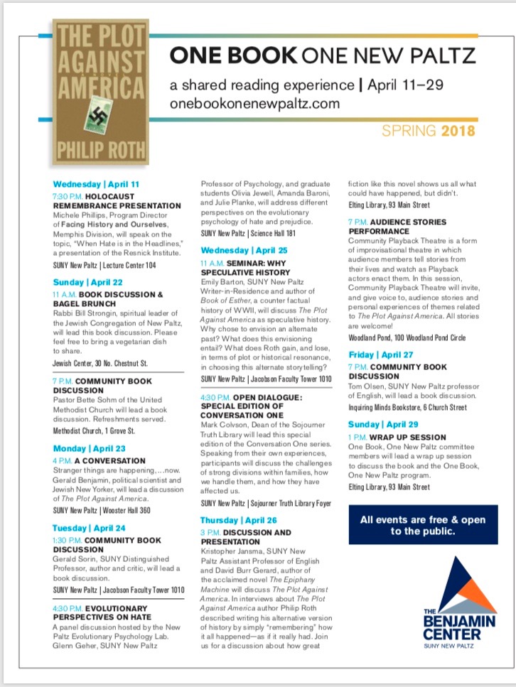 “One Book, One New Paltz” 5/3/18