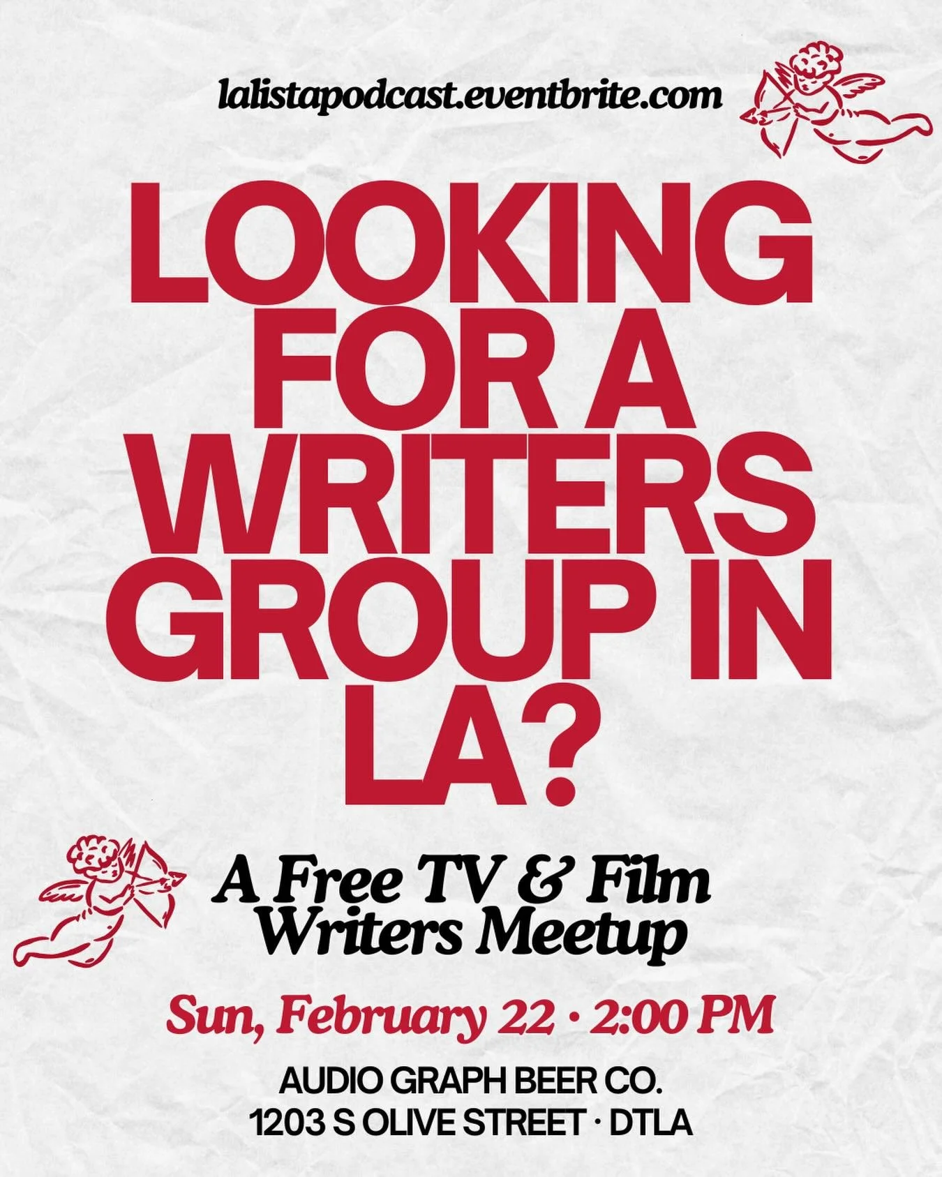 Writing doesn&rsquo;t have to be a solo sport.

We&rsquo;re bringing together Latino/a/x/e Writers &amp; Allies for a Free TV / Film Writers Meetup to connect, build writers groups, and find community, accountability, and collaborators.

Sunday, Feb 