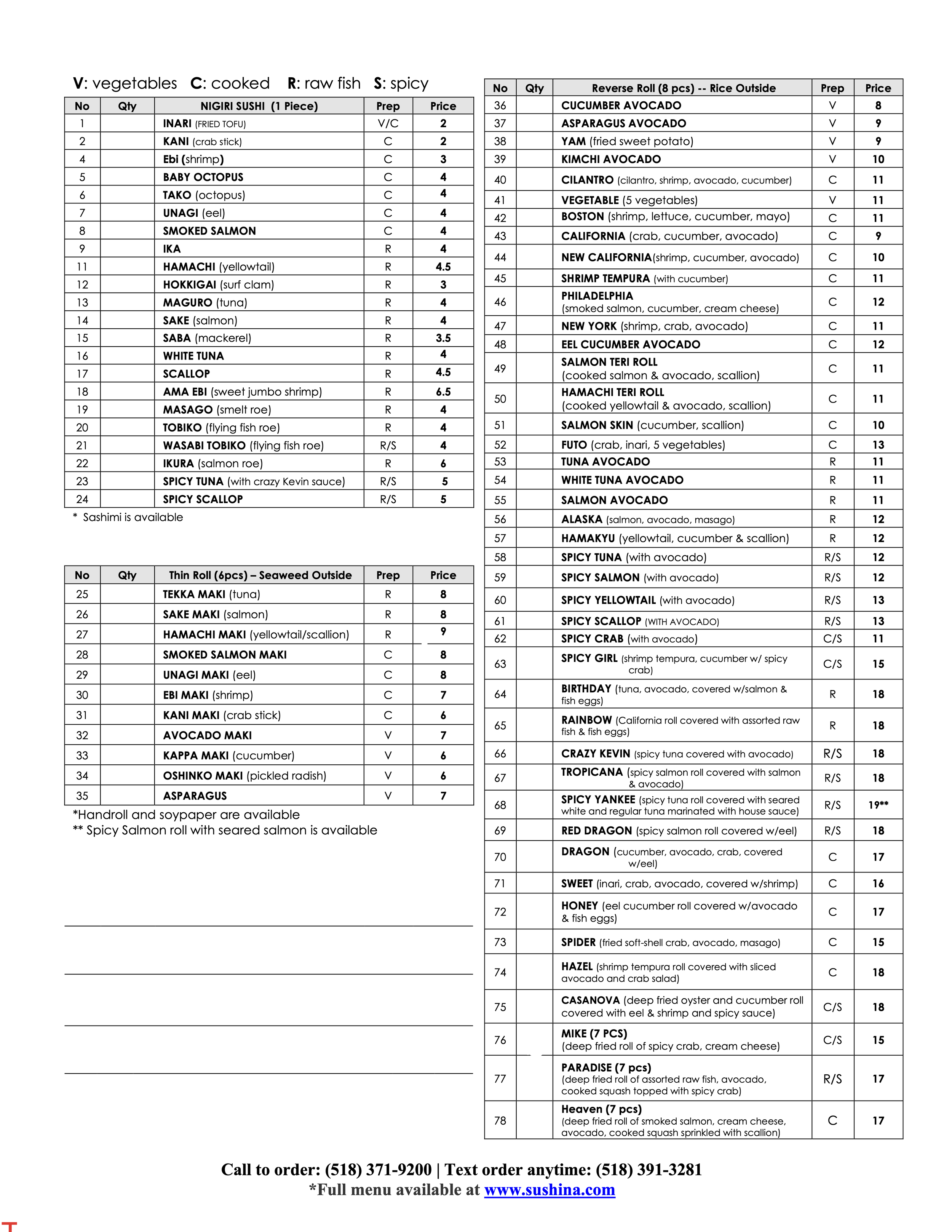 Menu — Sushi na-ra