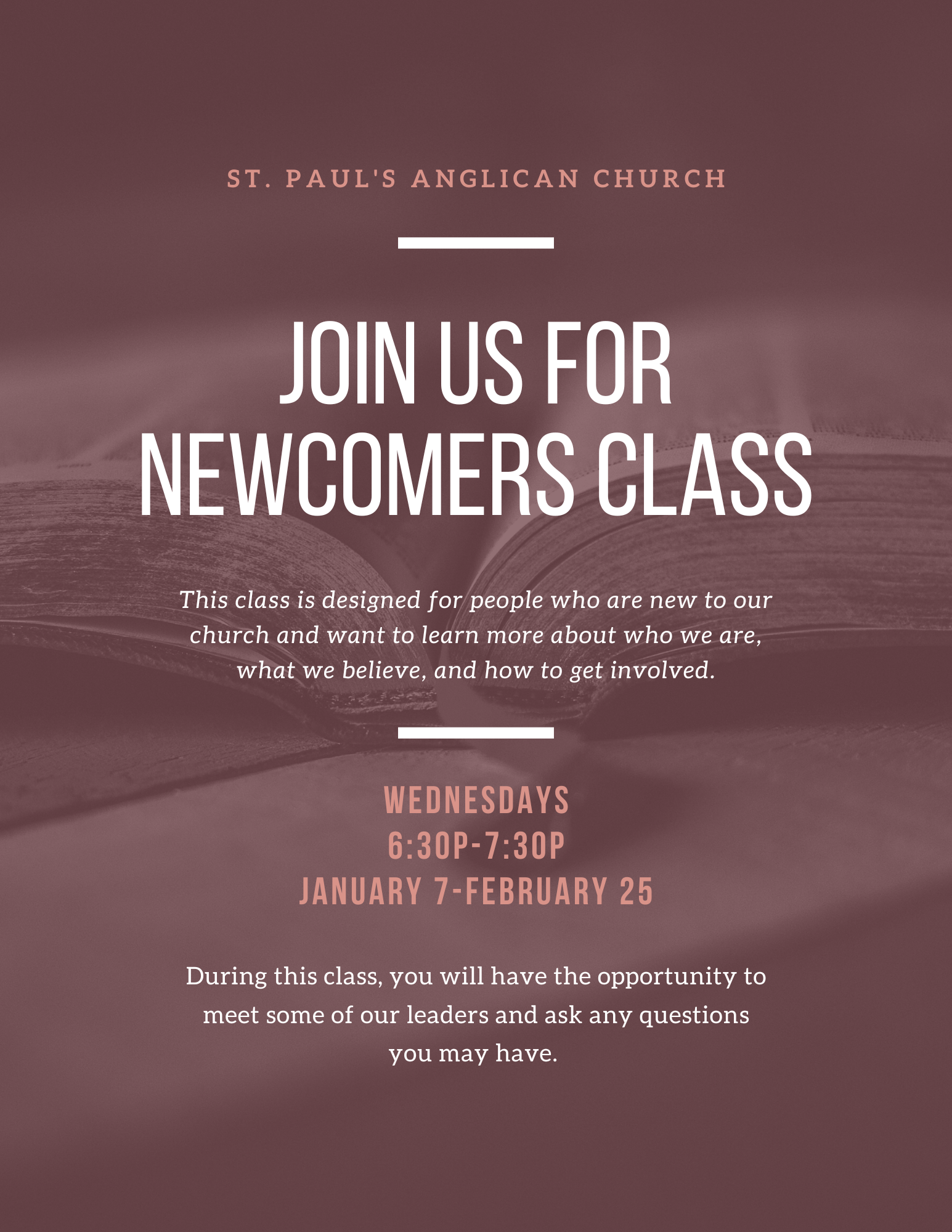 St. Paul’s Newcomers Class Starts January 7th! 
