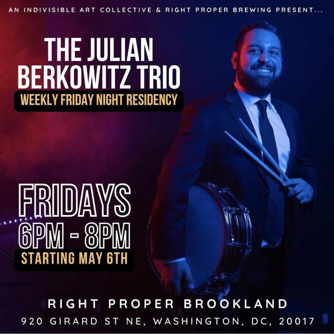 The Julian Berkowitz Trio Weekly Friday Night Residence at Right Proper  Brookland — Right Proper Brewing Company