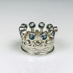Sterling Silver Crown Ring with Aqua Gemstones