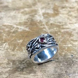 Sterling Silver Nest Ring with Garnet