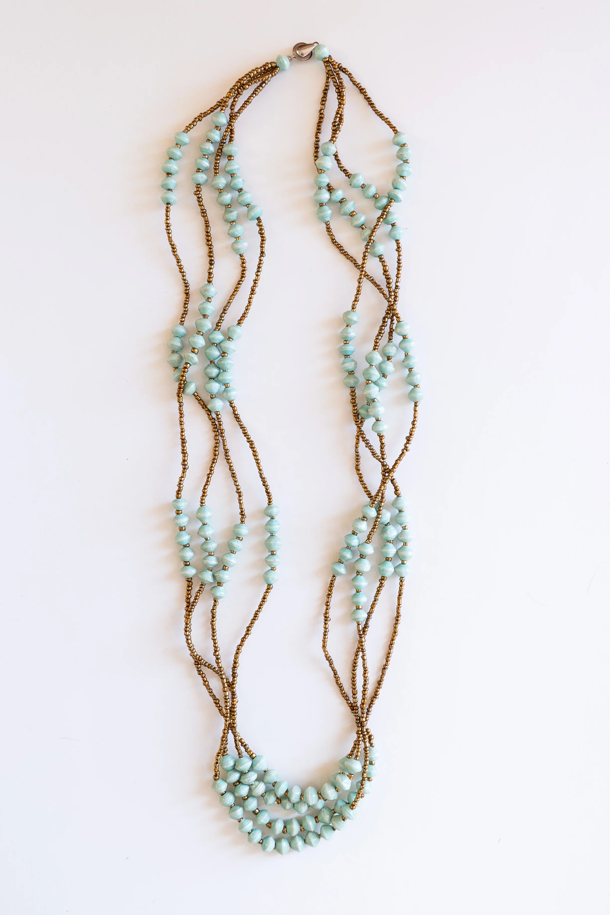 Four-Strand Gold and Teal Elegance Necklace