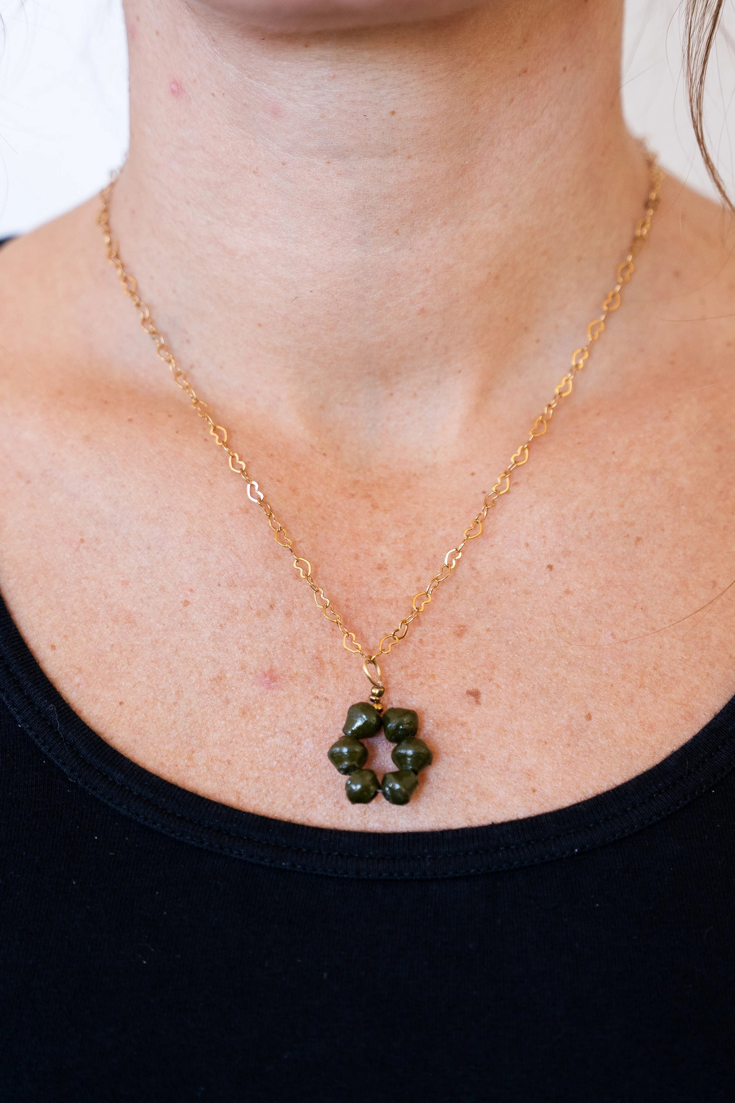 Paper Bead Charm Necklace Gold Chain