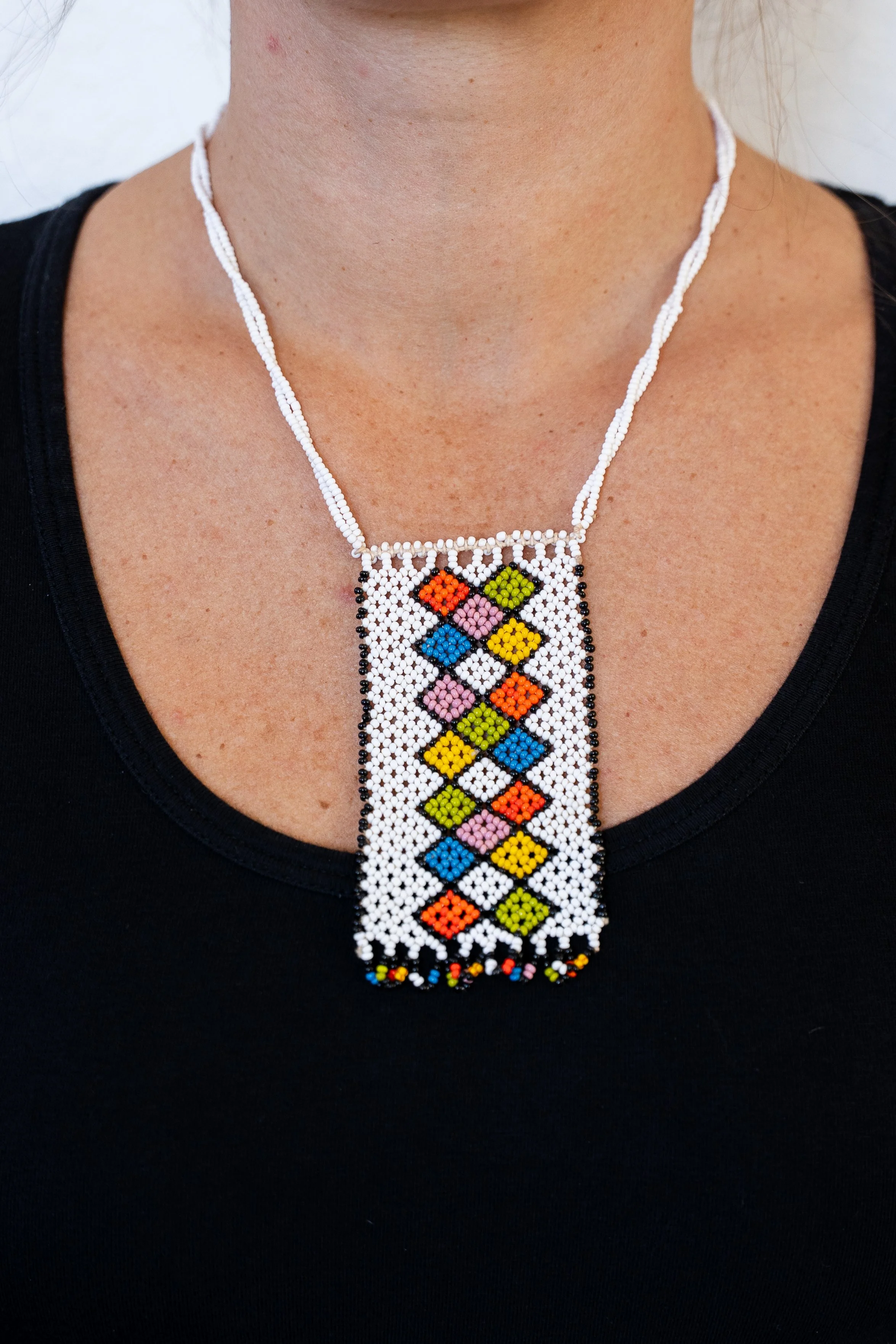 White and Colorful Tribal Beaded Necklace