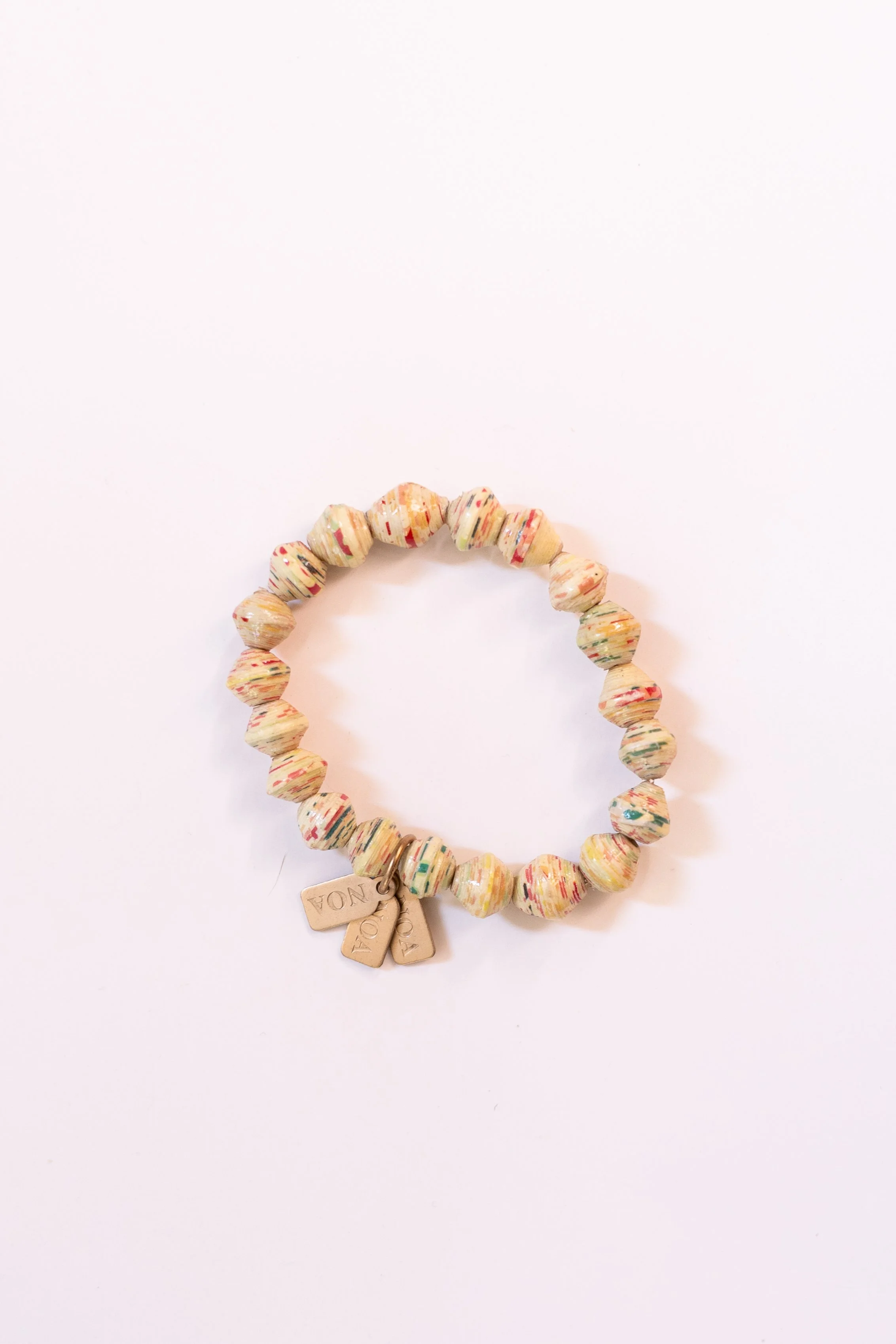 Cream and Color Paper Bead Single Strand Bracelet