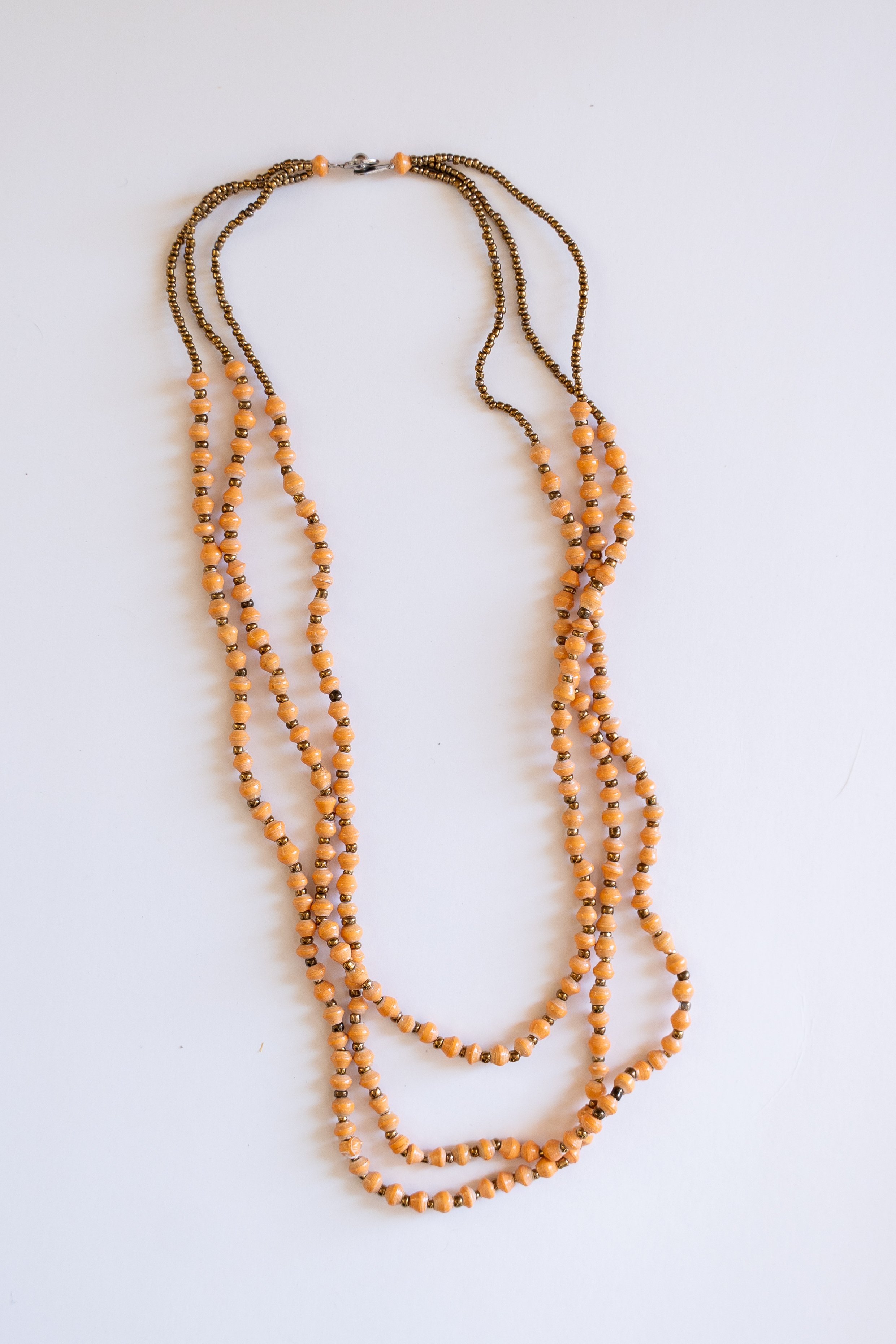 Triple-Strand Peach Paper Bead Necklace