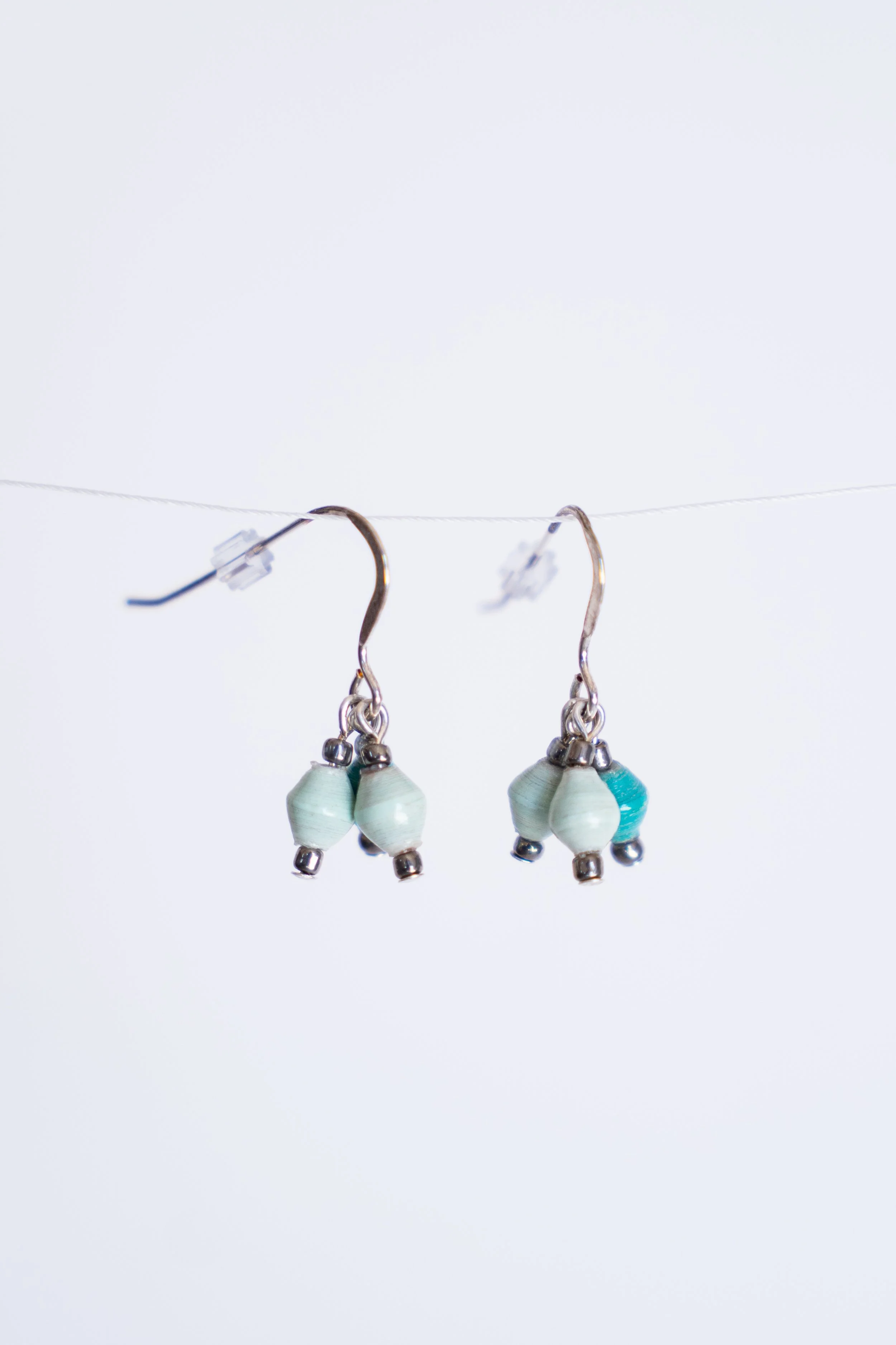Dangling Three-Bead Earrings Blue Shades