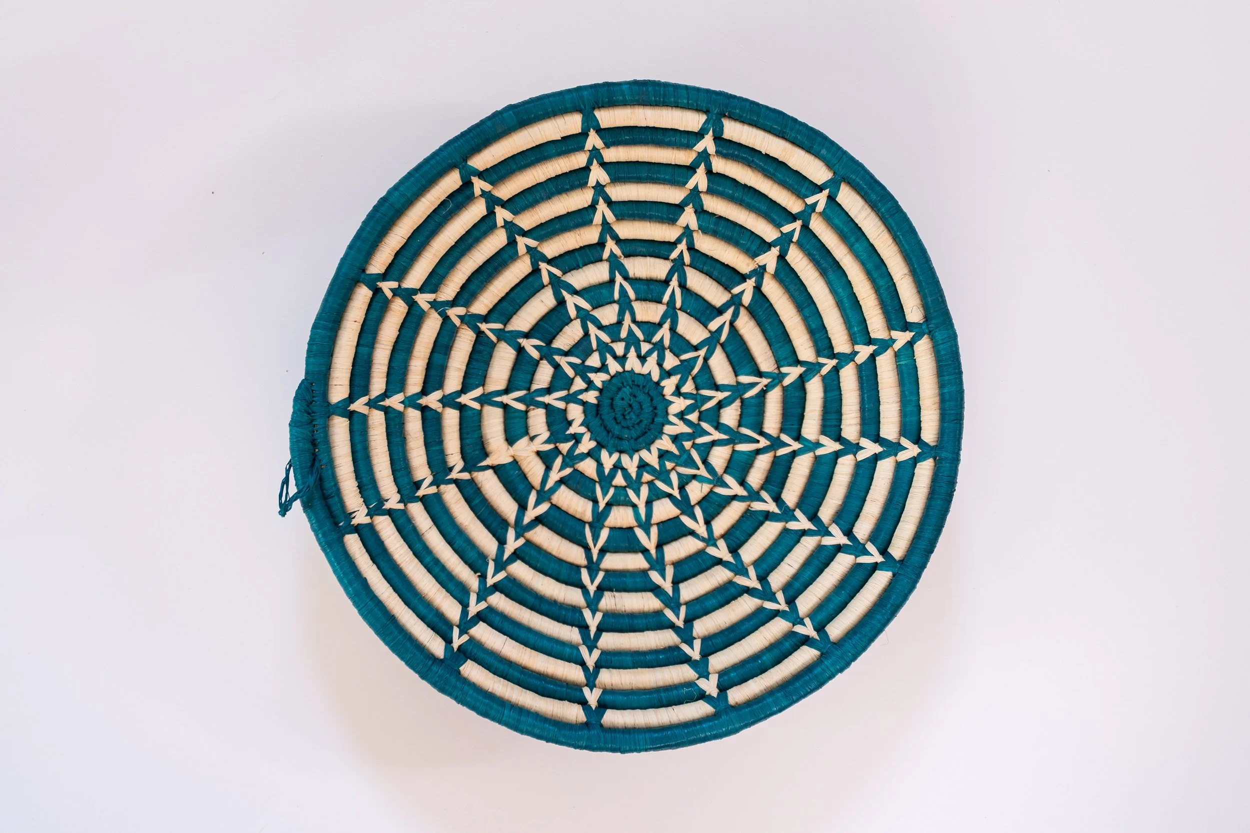 Green/White Checkered Pattern Woven Basket