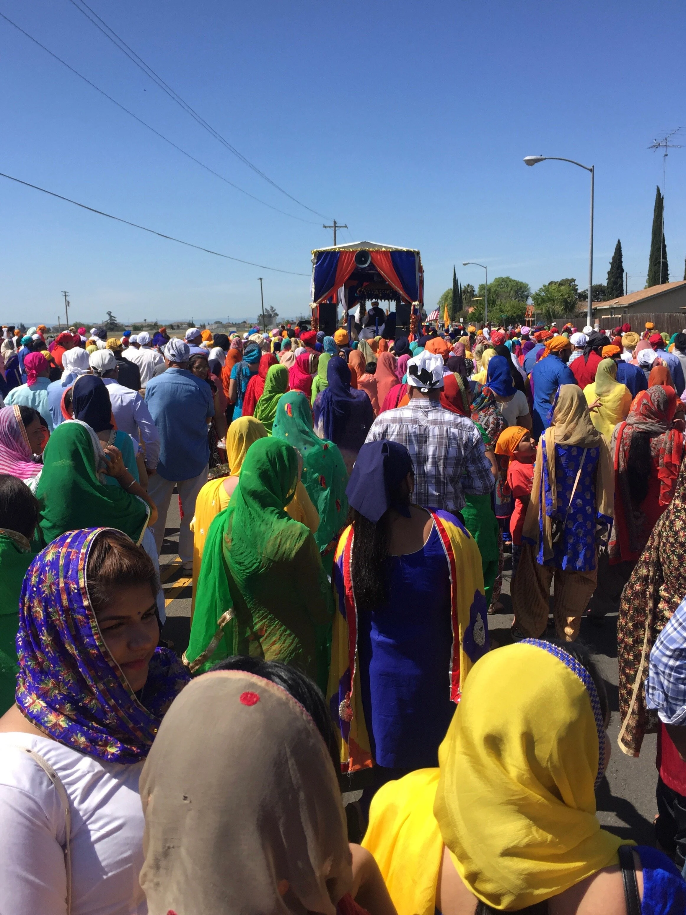 Hola Mohalla parade procession in Livingston, CA.