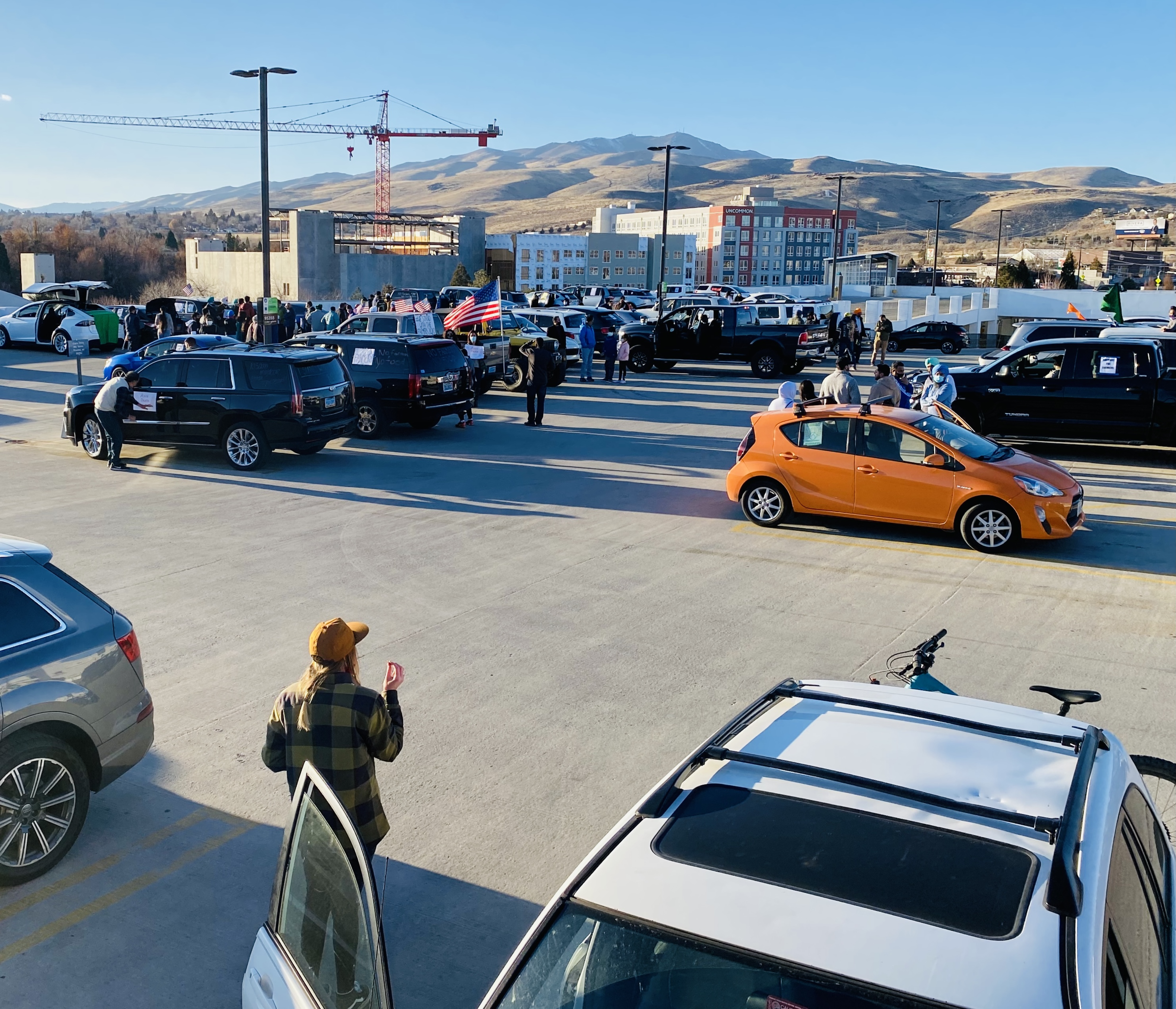 Heather conducting participant observation at the Reno, NV farmer protest 2020.