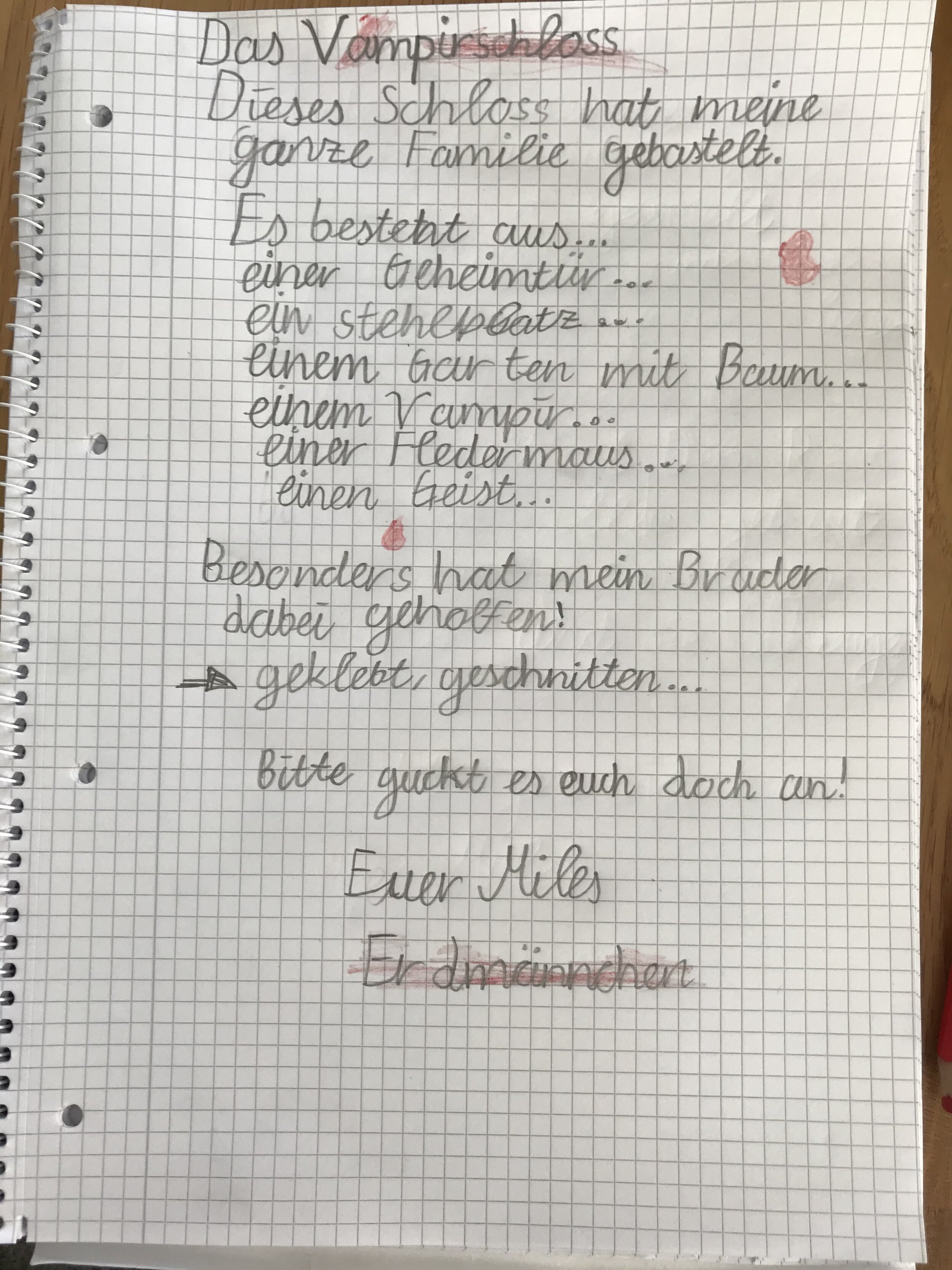 Miles hat mit seiner Familie zusammen ein Vampirschloss gebaut.