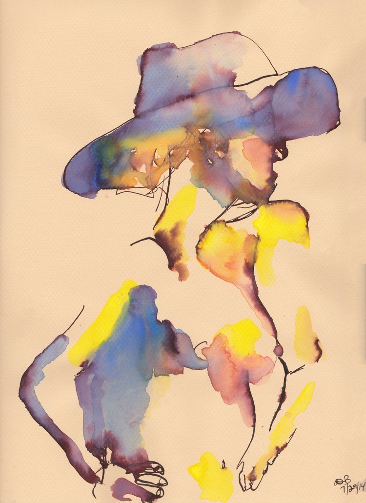 FIGURE WITH BLUE HAT IN PROFILE PRINT
