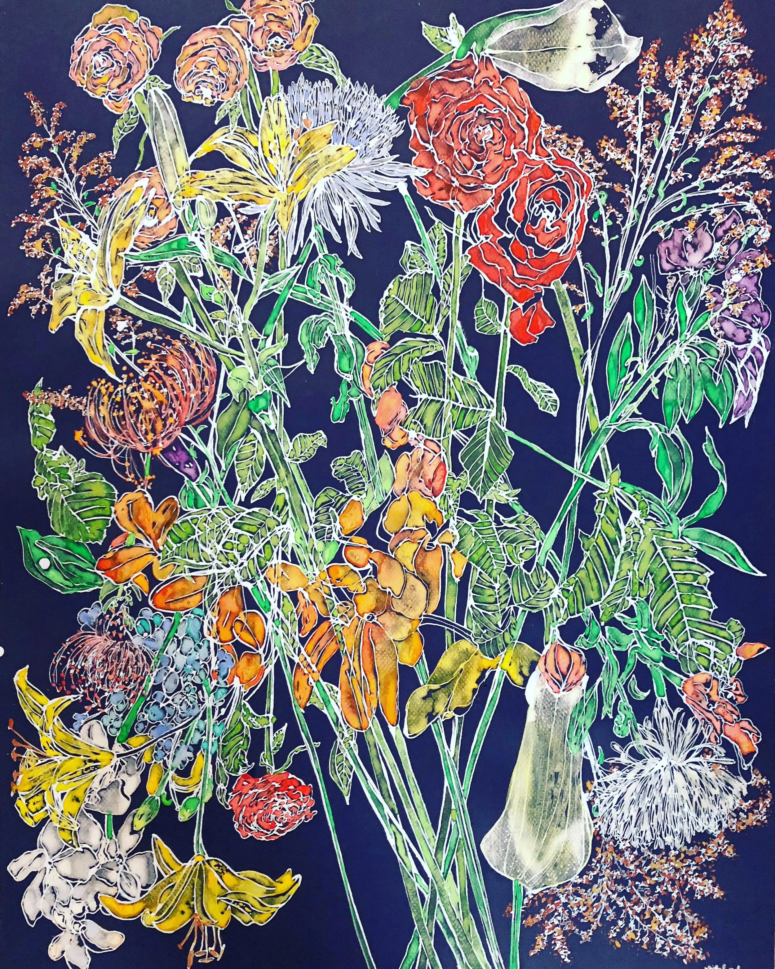    Night Flowers   (2019)  20” x 25”  Watercolor and White Ink On Paper  SOLD 
