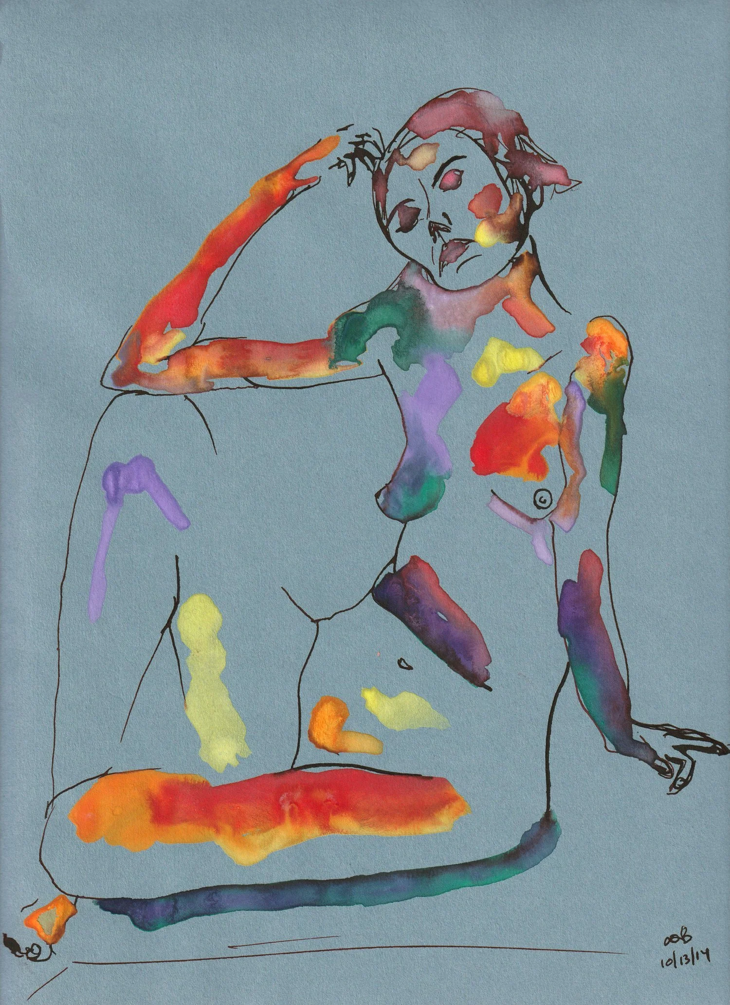 SEATED WOMAN ON BLUE PAPER PRINT