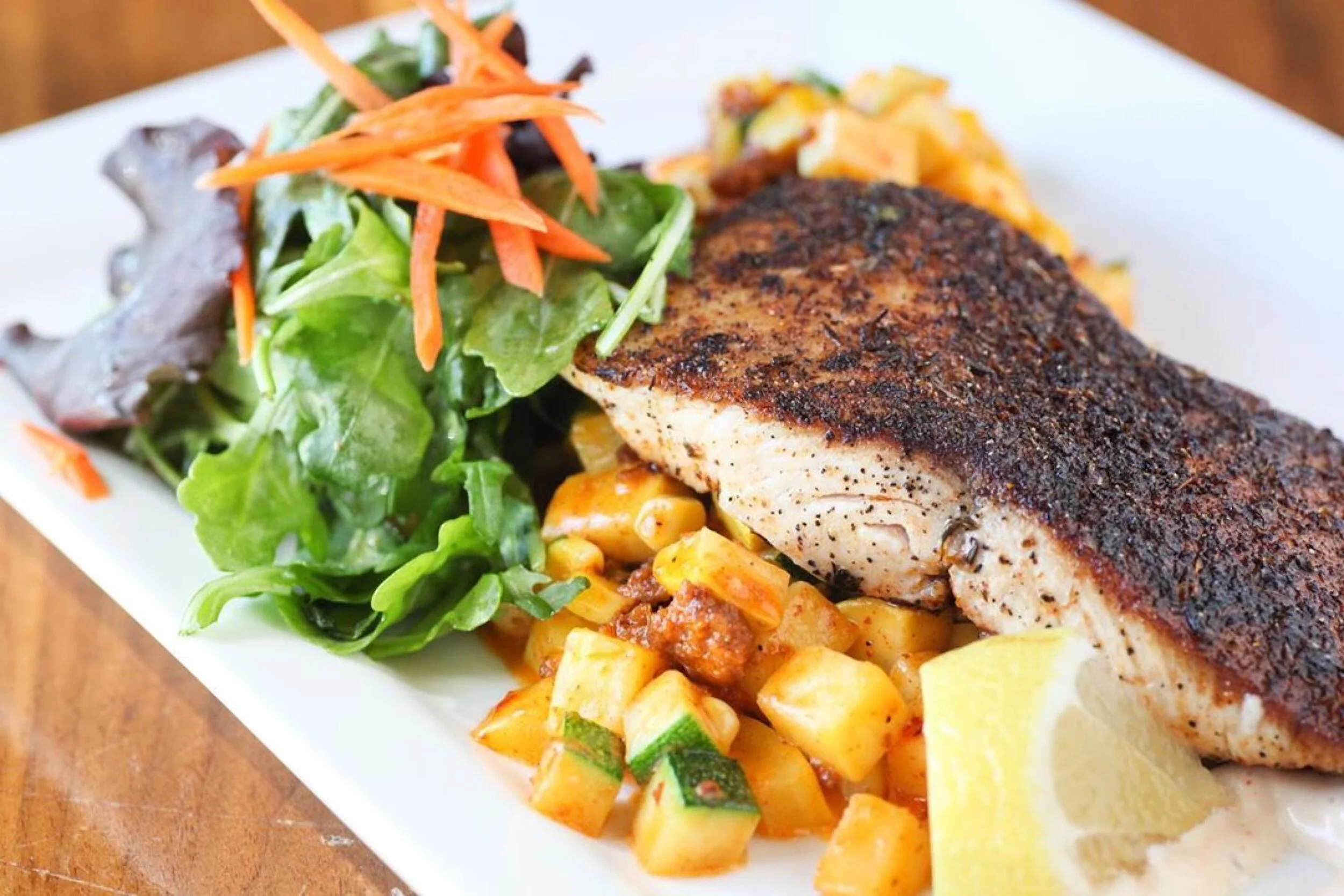 Blackened Salmon and Chorizo Hash