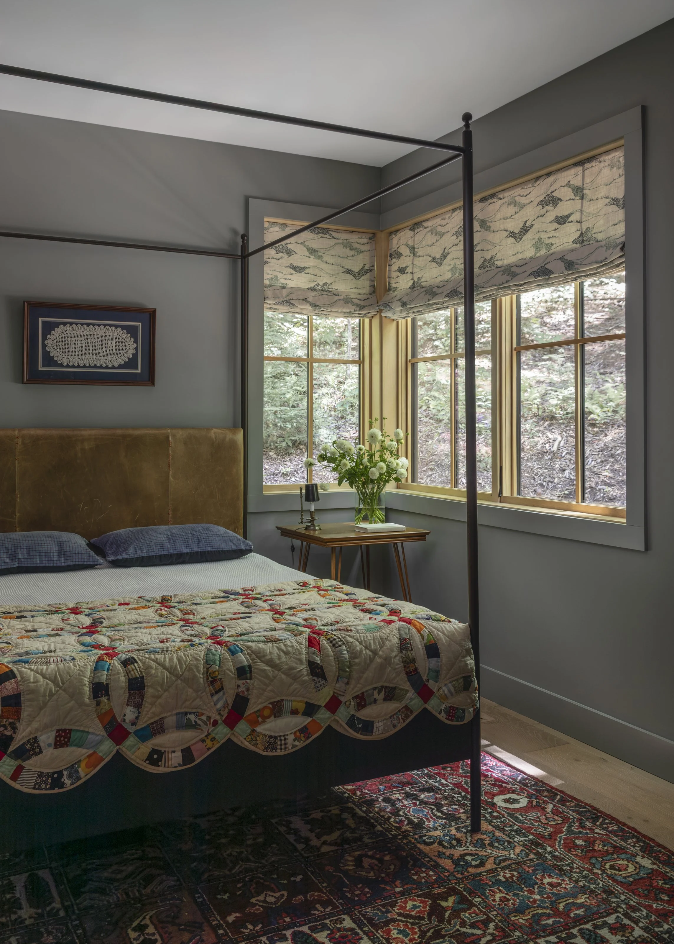 Josephine Canopy Bed with custom leather headboard