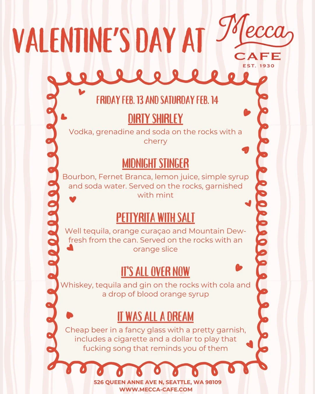 Love is complicated, but drinks don&rsquo;t have to be! 

Join us Friday, Feb 13 &amp; Saturday, Feb 14 for Valentine&rsquo;s Day drink specials made for first dates, long-time lovers, and people who just really love a good cocktail 🍸❤️ 

Romance op