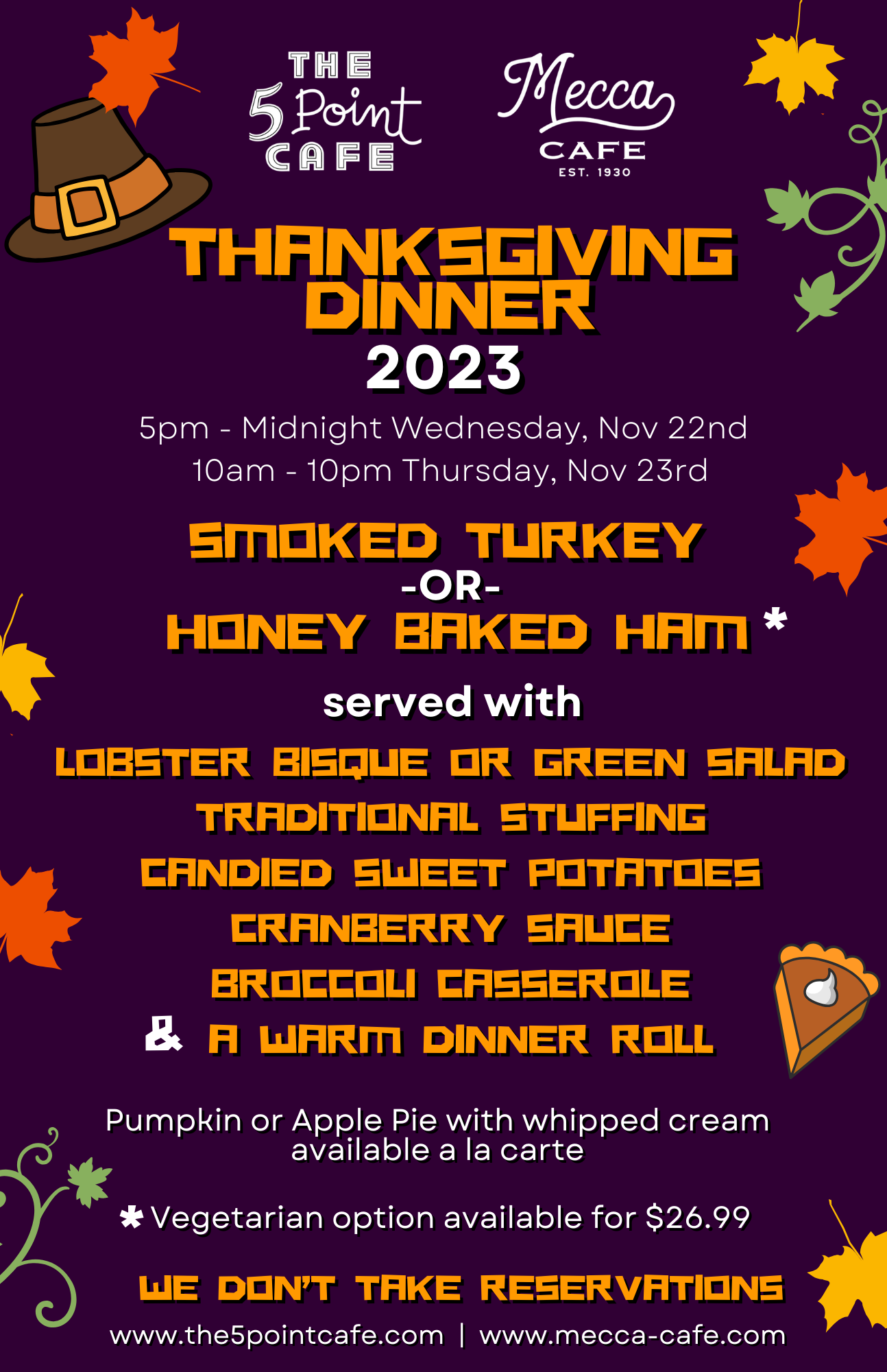 Mecca Cafe Thanksgiving Menu 2023