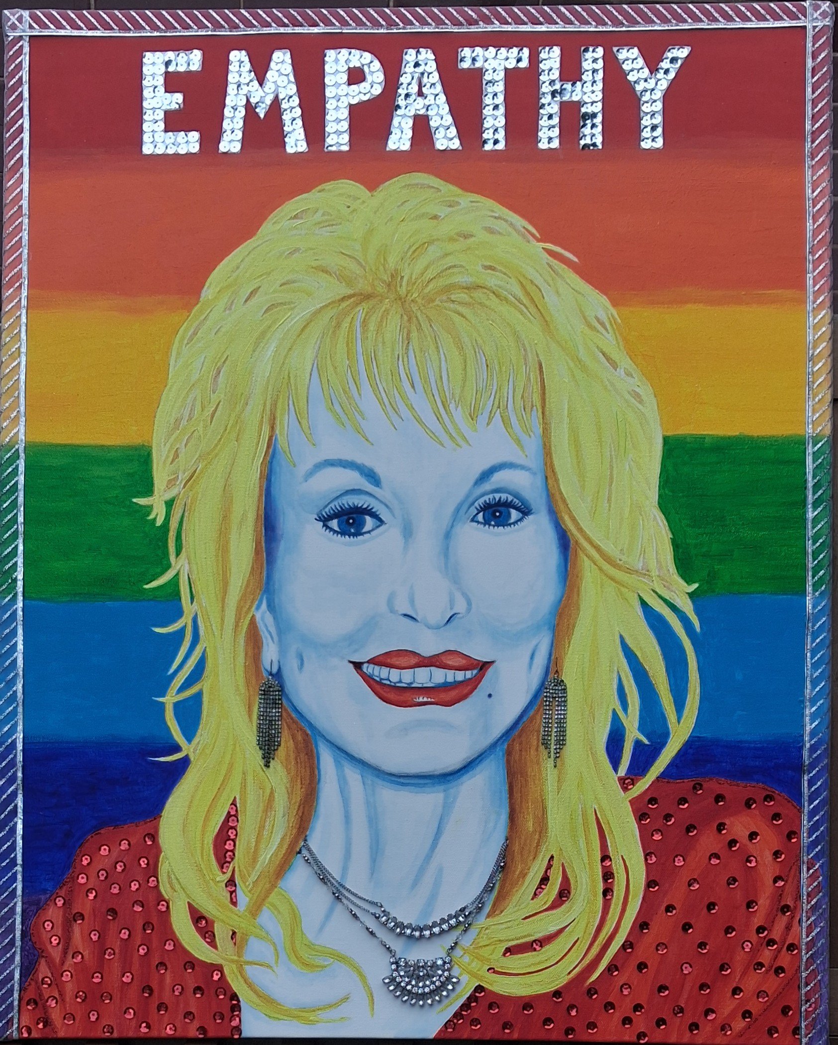 Dolly Parton, 24 by 36 inches, mixed media. $500