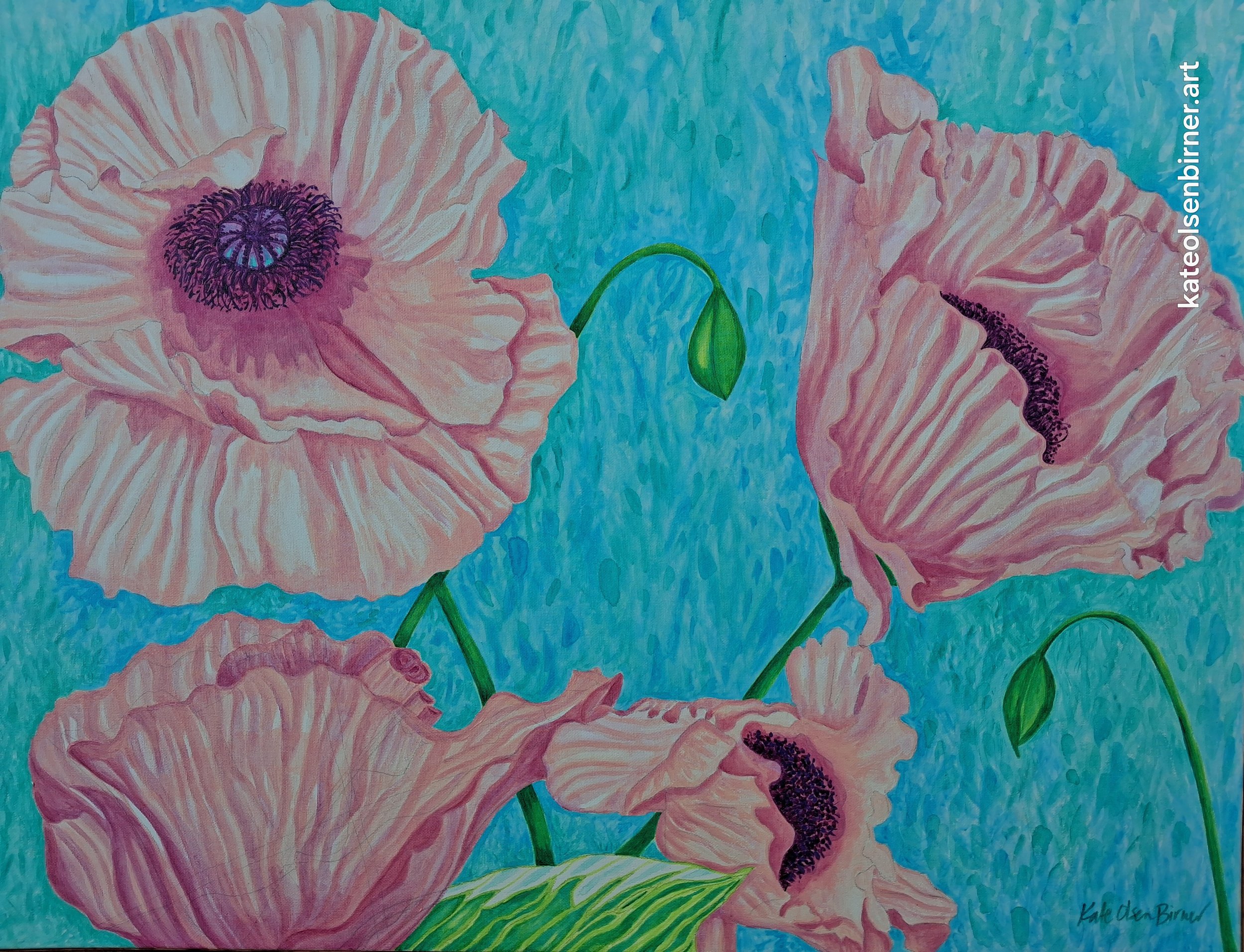 Perfectly Pink Poppies, 24 by 30 inches, $400
