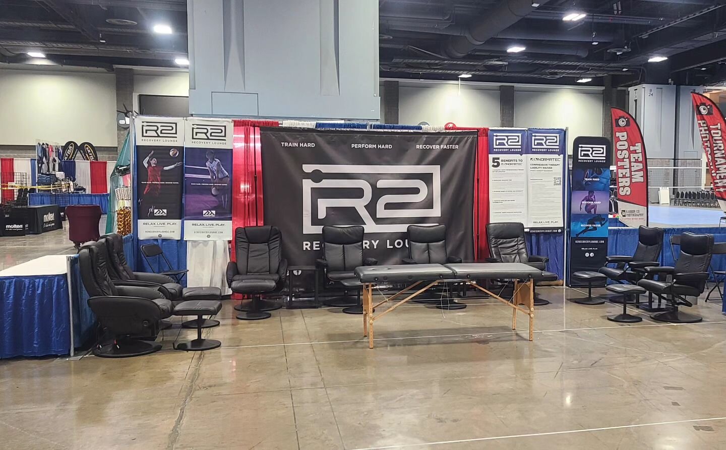 Interested in having the R2 Recovery Lounge at your event?  Contact us for more information.

Our mission is education parents and athletes on the importance of recovery, Health and wellness along with providing recovery solutions on-site. Athletes T
